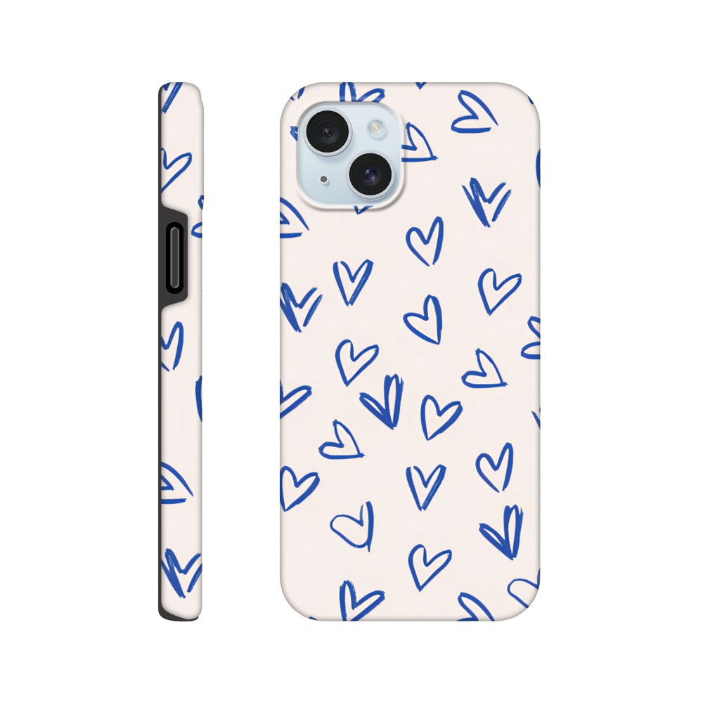 Blue Hearts Phone Case - Cute Minimalist Pattern for iPhone & Samsung | Romantic Design Protection iPhone 15 Plus