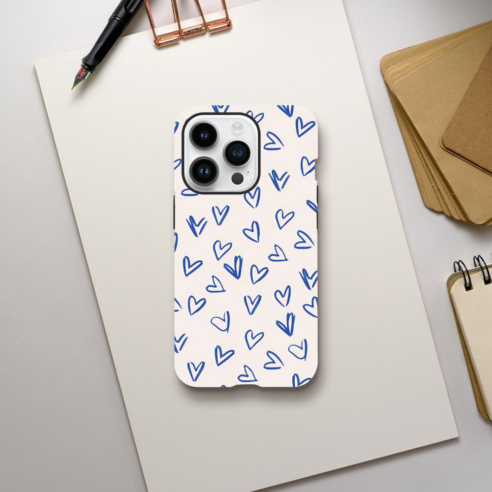 Blue Hearts Phone Case - Cute Minimalist Pattern for iPhone & Samsung | Romantic Design Protection