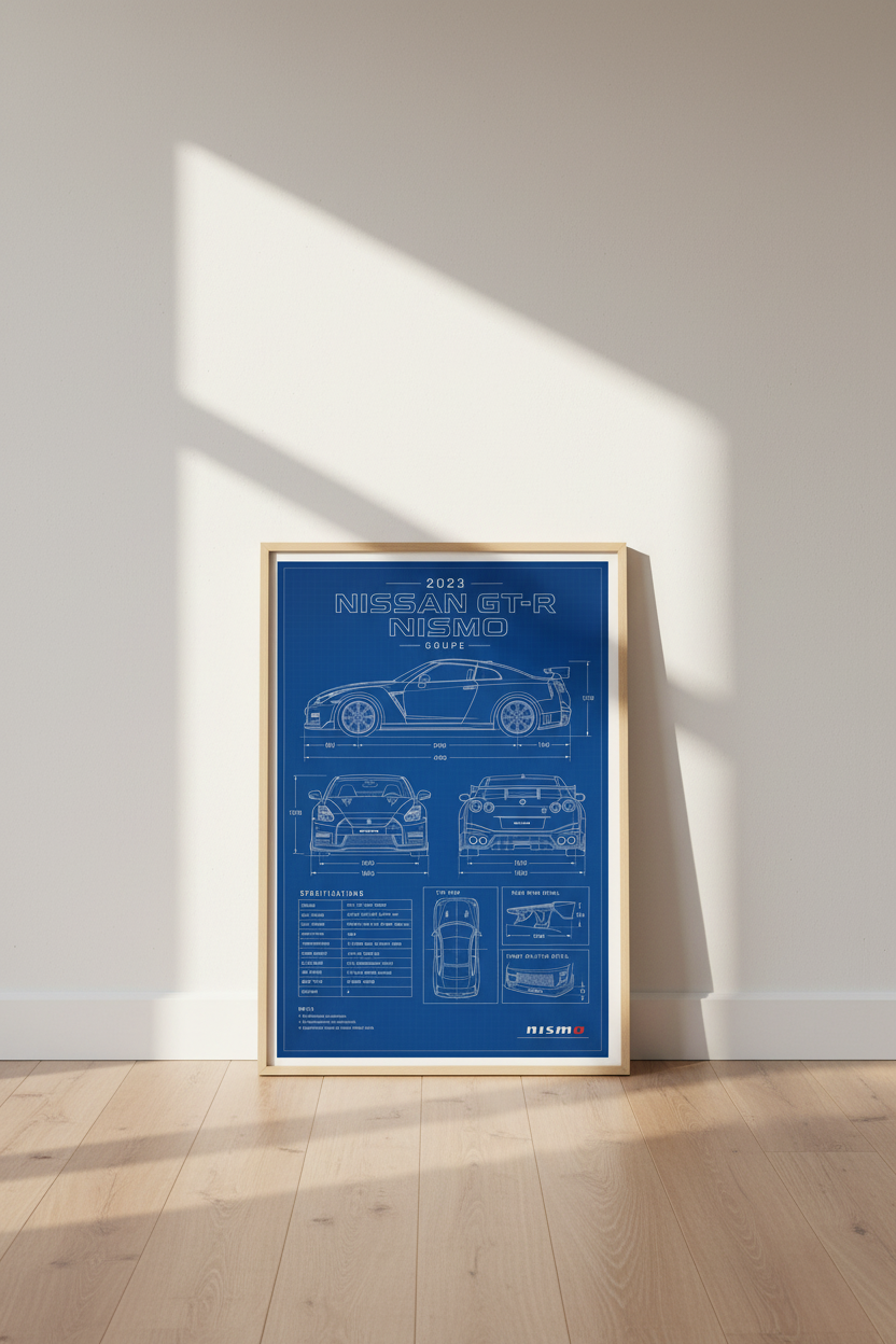 Nissan GT-R Nismo Blueprint Art | JDM Car Poster, Man Cave & Garage Decor