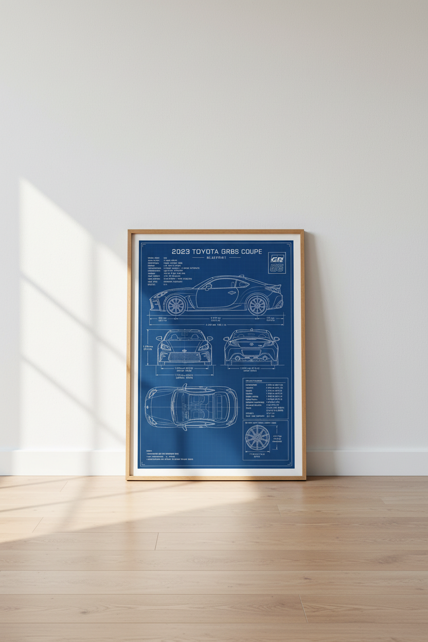 Toyota GR86 Blueprint Wall Art | JDM Car Poster, Garage & Office Decor