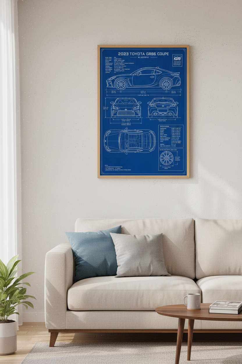 Toyota GR86 Blueprint Wall Art | JDM Car Poster, Garage & Office Decor