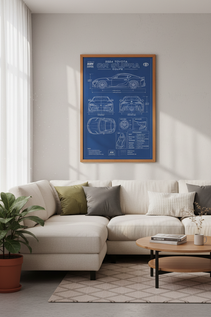 2024 Toyota GR Supra Blueprint Wall Art | Garage Decor | JDM Technical Poster
