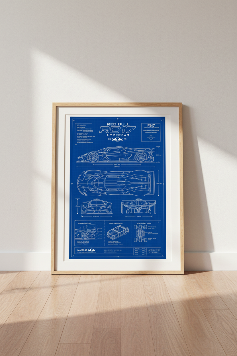 Red Bull RB17 Hypercar Blueprint Wall Art | Office Decor | Racing Poster