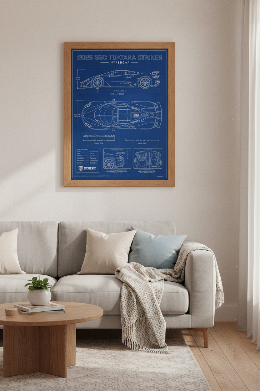 SSC Tuatara Hypercar Blueprint Wall Art | Office Decor | Modern Car Poster