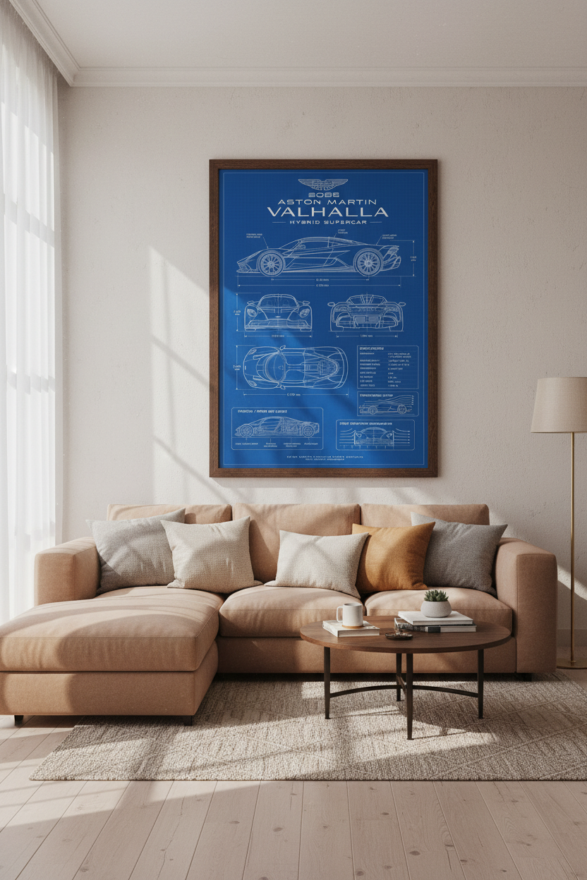 Aston Martin Valhalla Blueprint Wall Art | Office Decor | Supercar Technical Poster