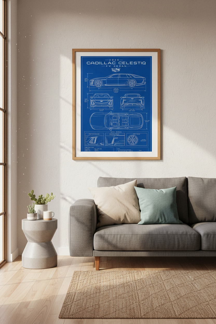 Cadillac Celestiq EV Blueprint Wall Art | Office Decor | Modern Car Poster