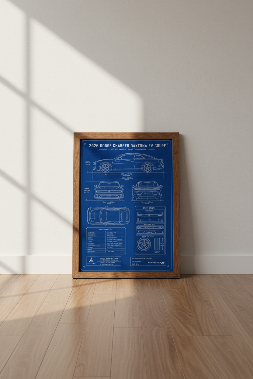 Dodge Charger Daytona EV Blueprint Art | Garage Wall Decor | Modern Car Poster