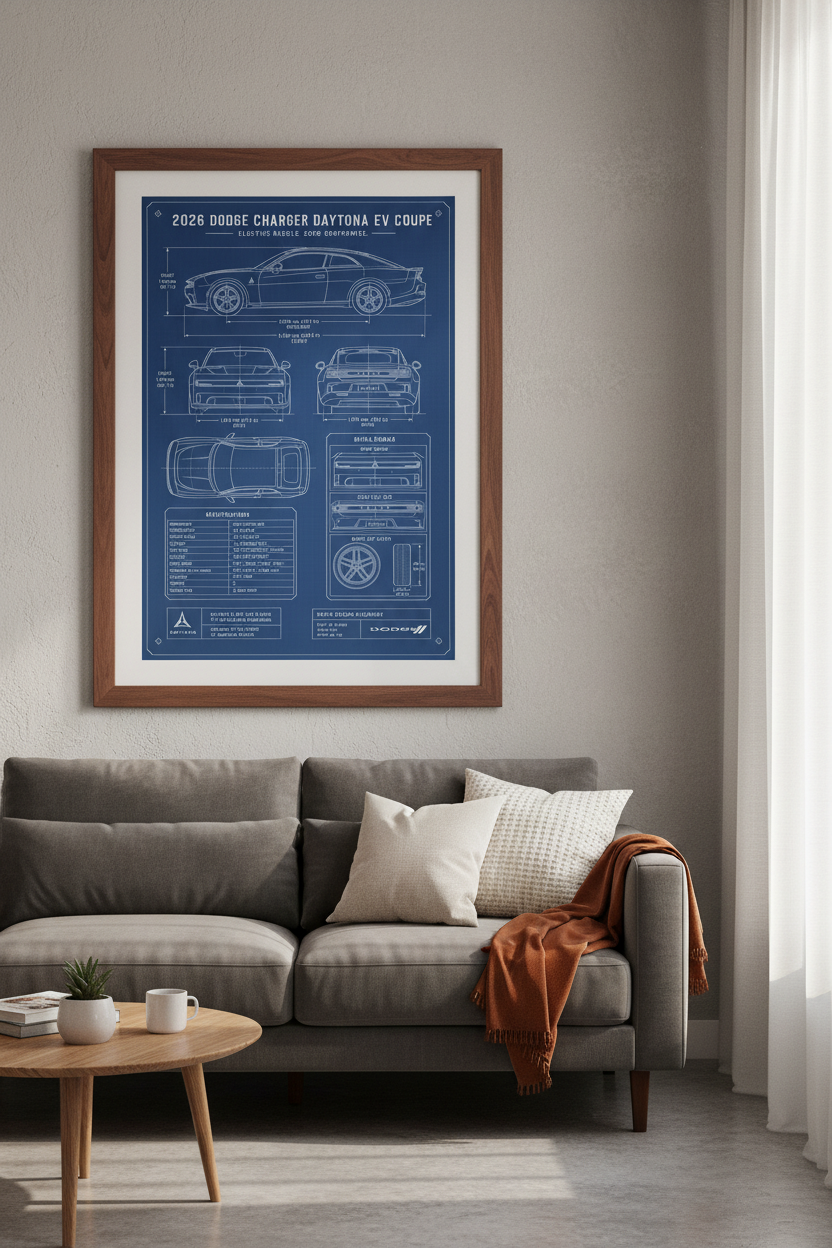 Dodge Charger Daytona EV Blueprint Art | Garage Wall Decor | Modern Car Poster
