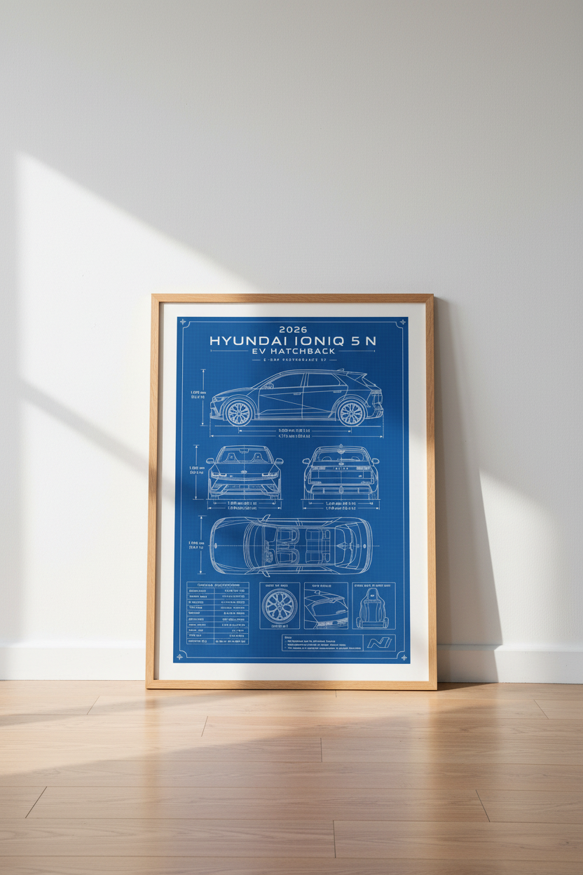 Hyundai Ioniq 5 N Blueprint Wall Art | EV Car Poster | Garage Decor