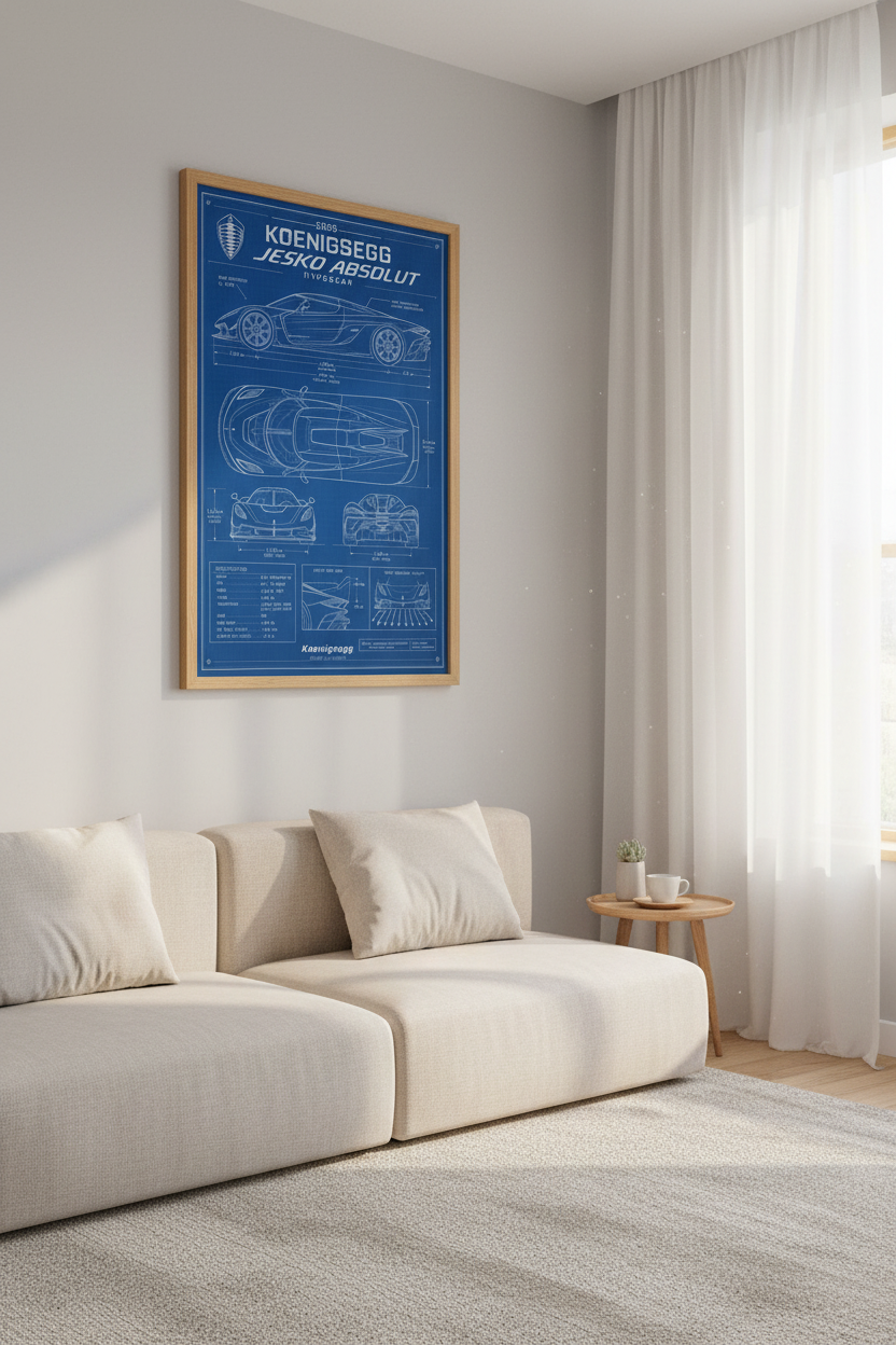 Koenigsegg Jesko Absolut Blueprint Wall Art | Office Decor | Hypercar Poster