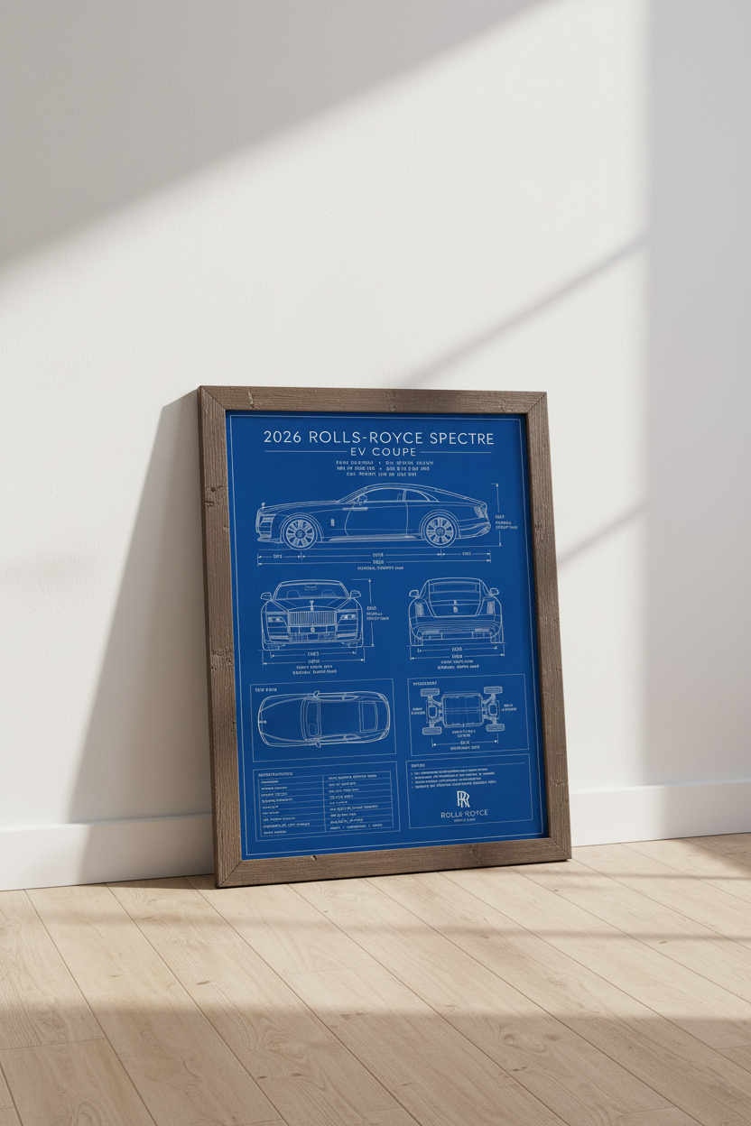 Rolls-Royce Spectre Blueprint Wall Art | Office Decor | Luxury Car Poster