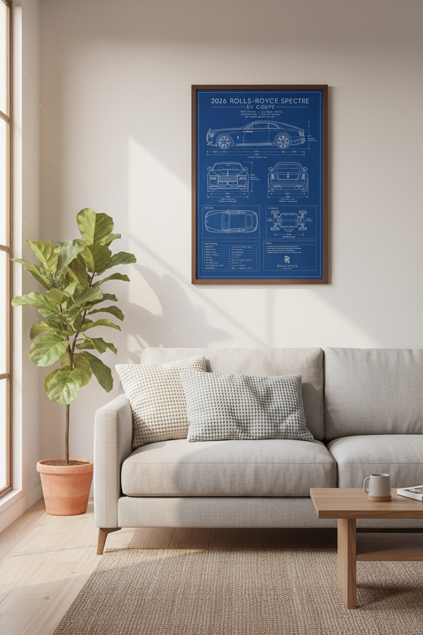 Rolls-Royce Spectre Blueprint Wall Art | Office Decor | Luxury Car Poster