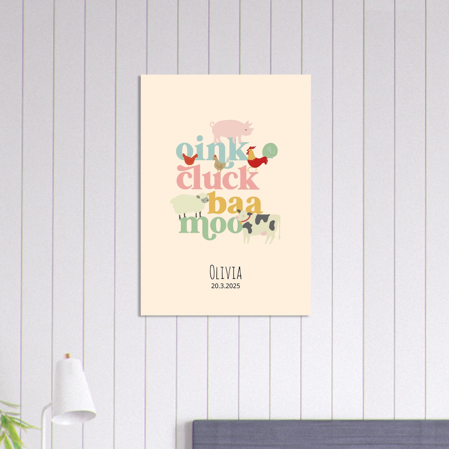 Oink Cluck Baa Moo Personalized Farm Print - Cute Nursery Wall Art Poster A1 (59.4 x 84.1 cm)