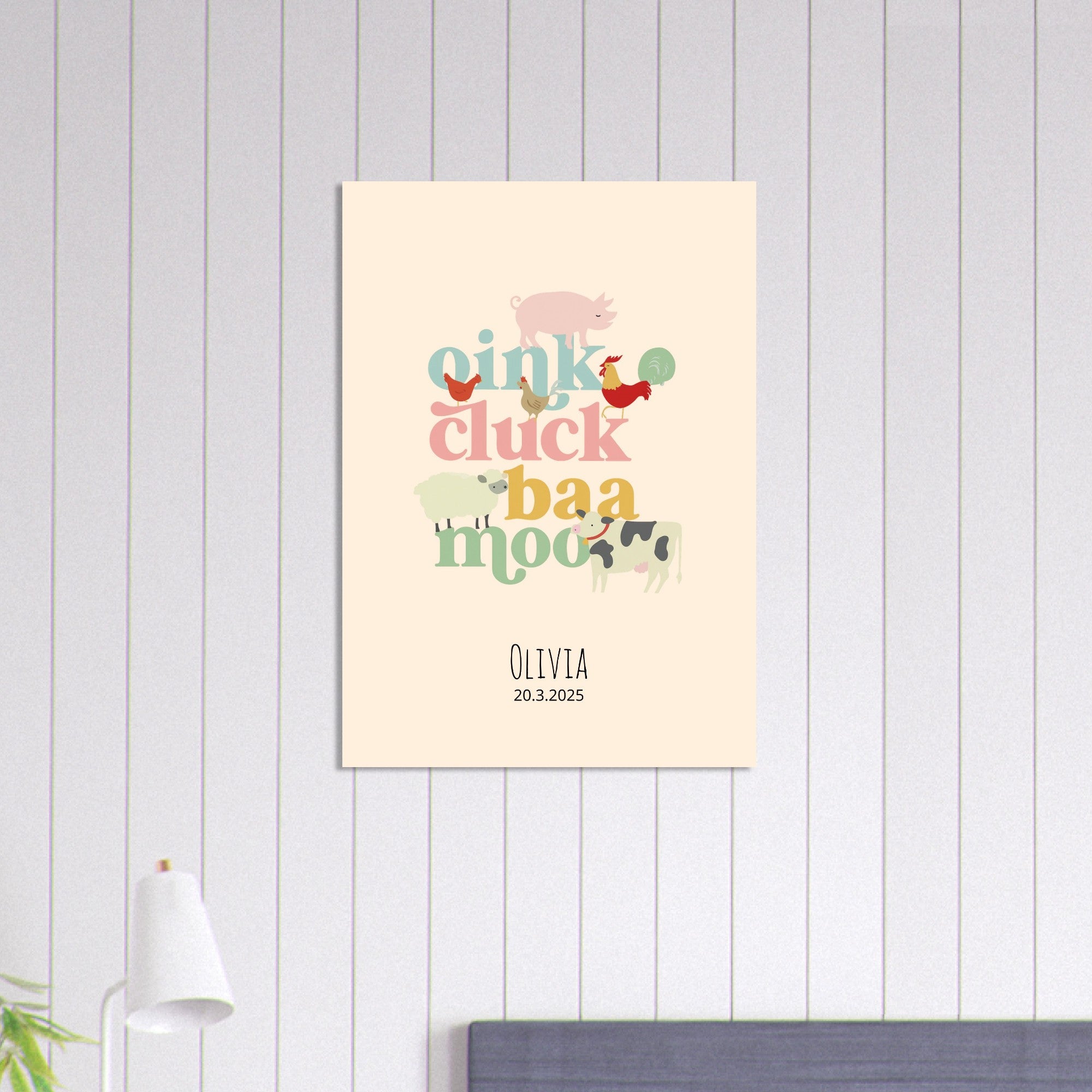 Oink Cluck Baa Moo Personalized Farm Print - Cute Nursery Wall Art Poster A1 (59.4 x 84.1 cm)