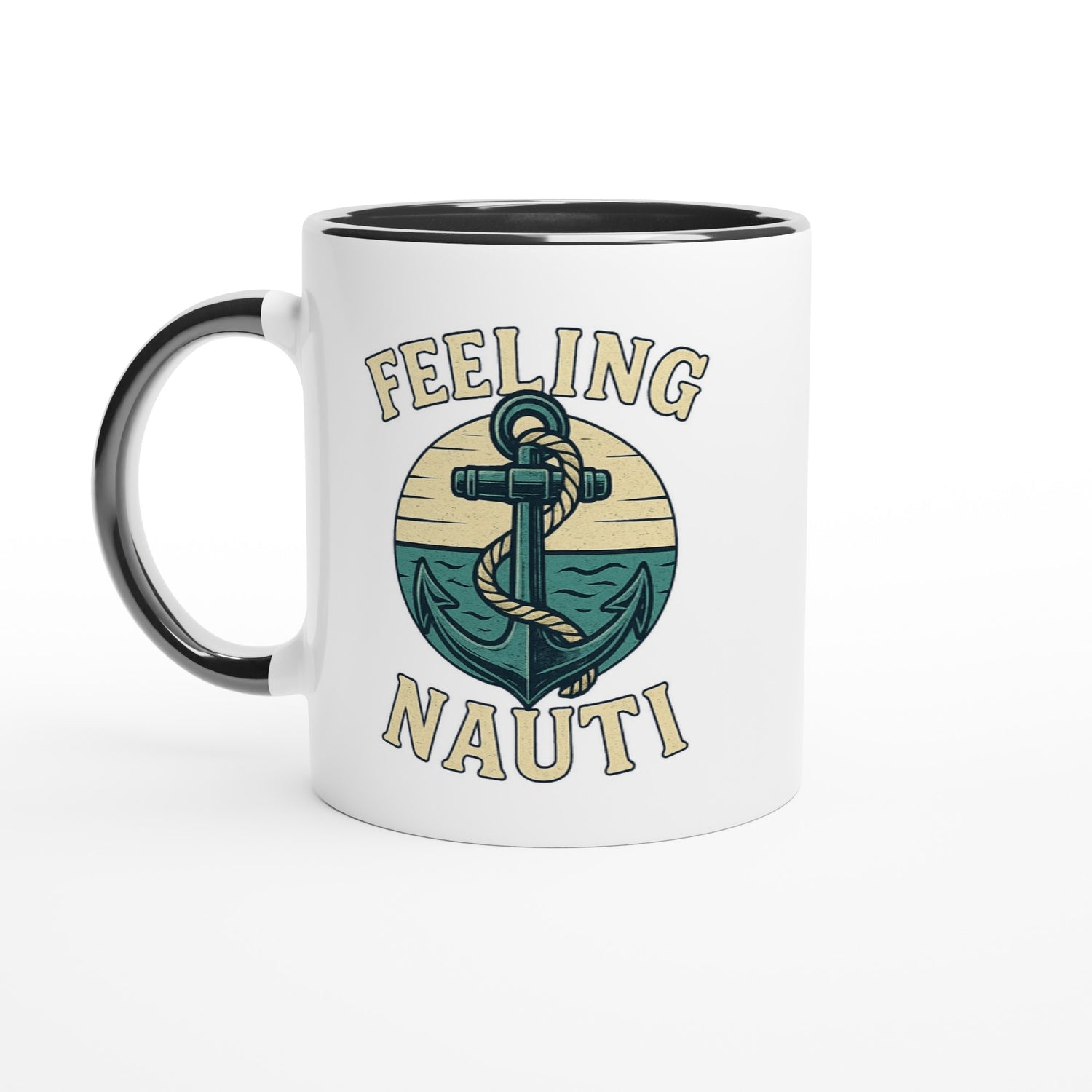 Feeling Nauti Mug - Ceramic Coffee Cup for Sailors & Sea Lovers - Nautical Gift Ceramic Black