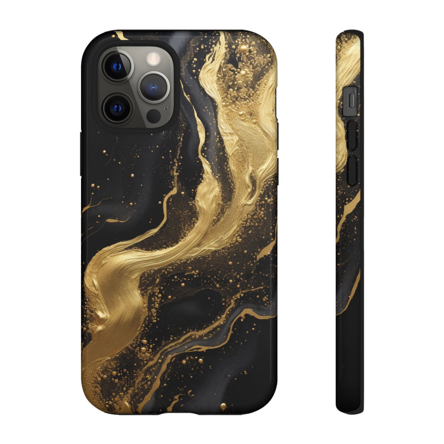 Golden Flow - Black & Gold Marble Luxe Phone Case iPhone 12 Pro Glossy