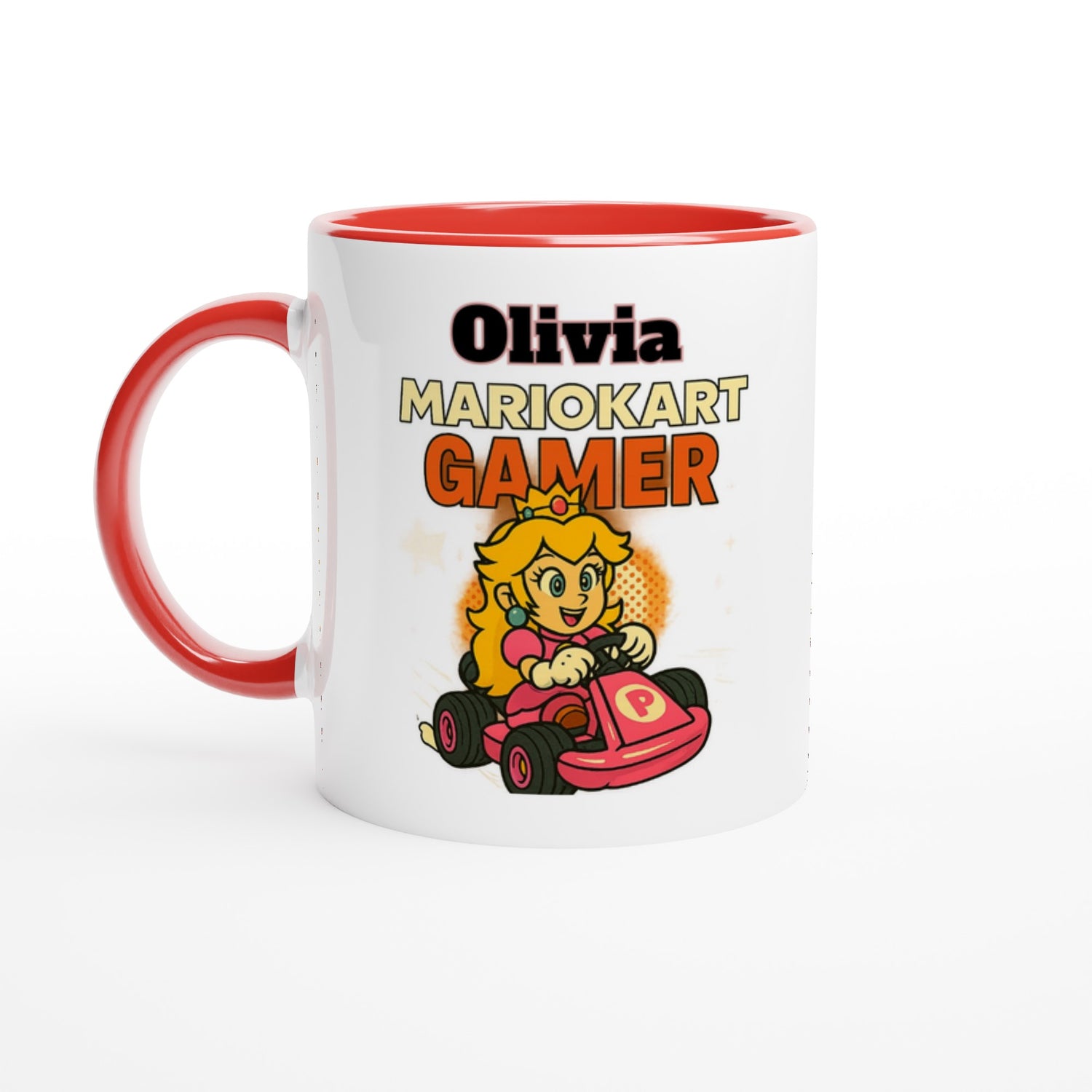Personalized Mario Kart Gamer Mug - Princess Peach Mug - Funny Gift for Gamers - 11oz Ceramic Coffee Cup Ceramic Red