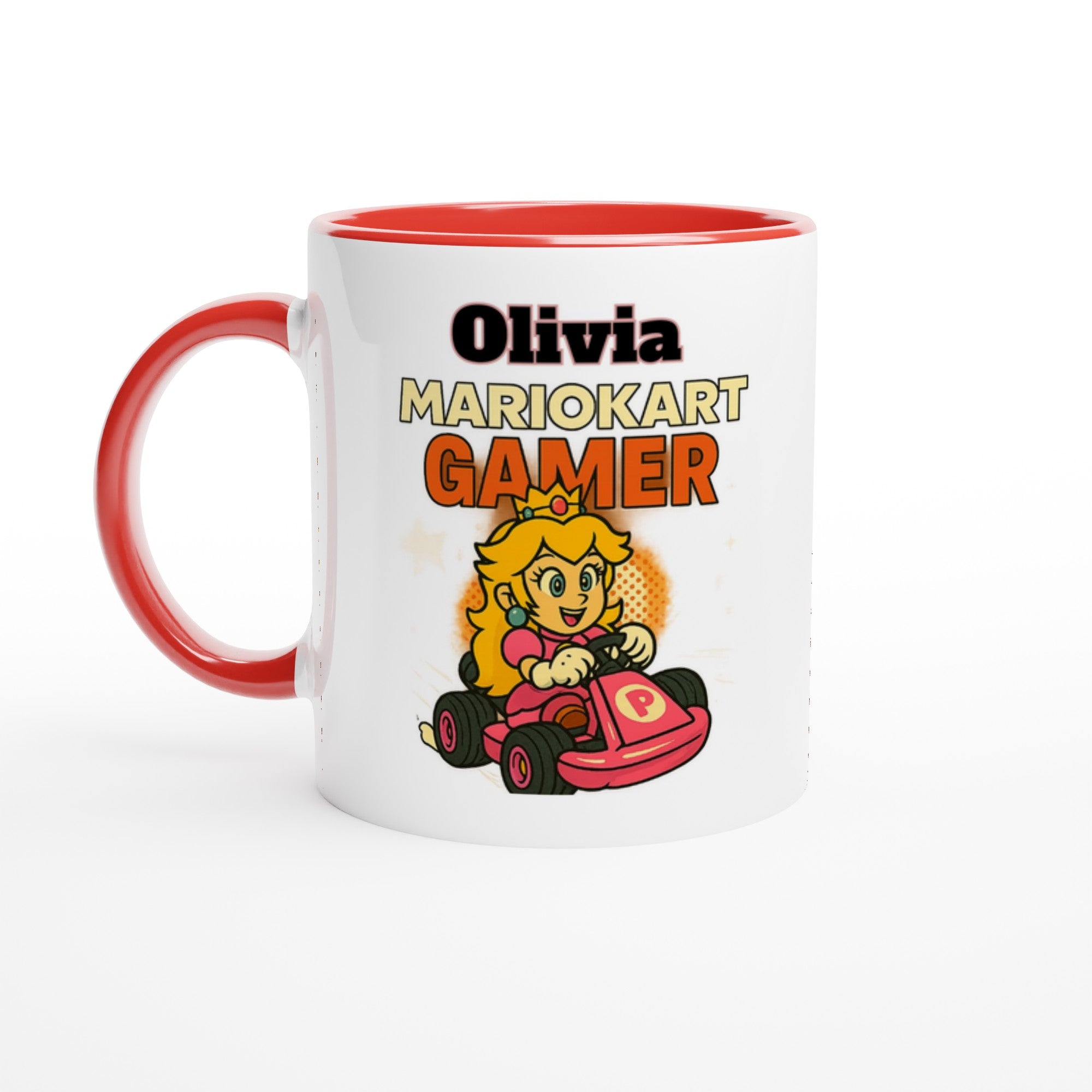 Personalized Mario Kart Gamer Mug - Princess Peach Mug - Funny Gift for Gamers - 11oz Ceramic Coffee Cup Ceramic Red