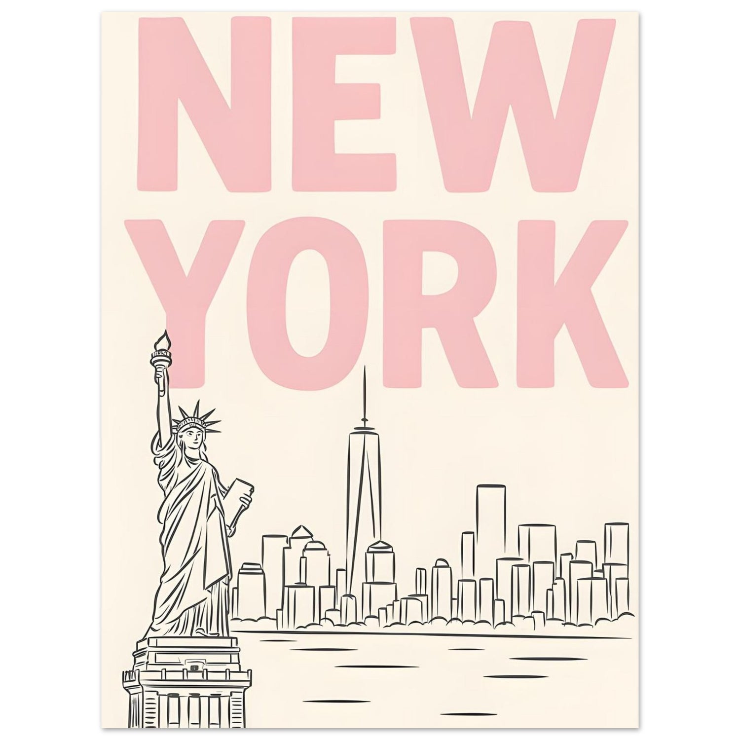 Preppy NYC Skyline Print - Pink Minimalist Wall Art for Girly Dorm - Girly Dorm Room 30x40 cm 12x16″