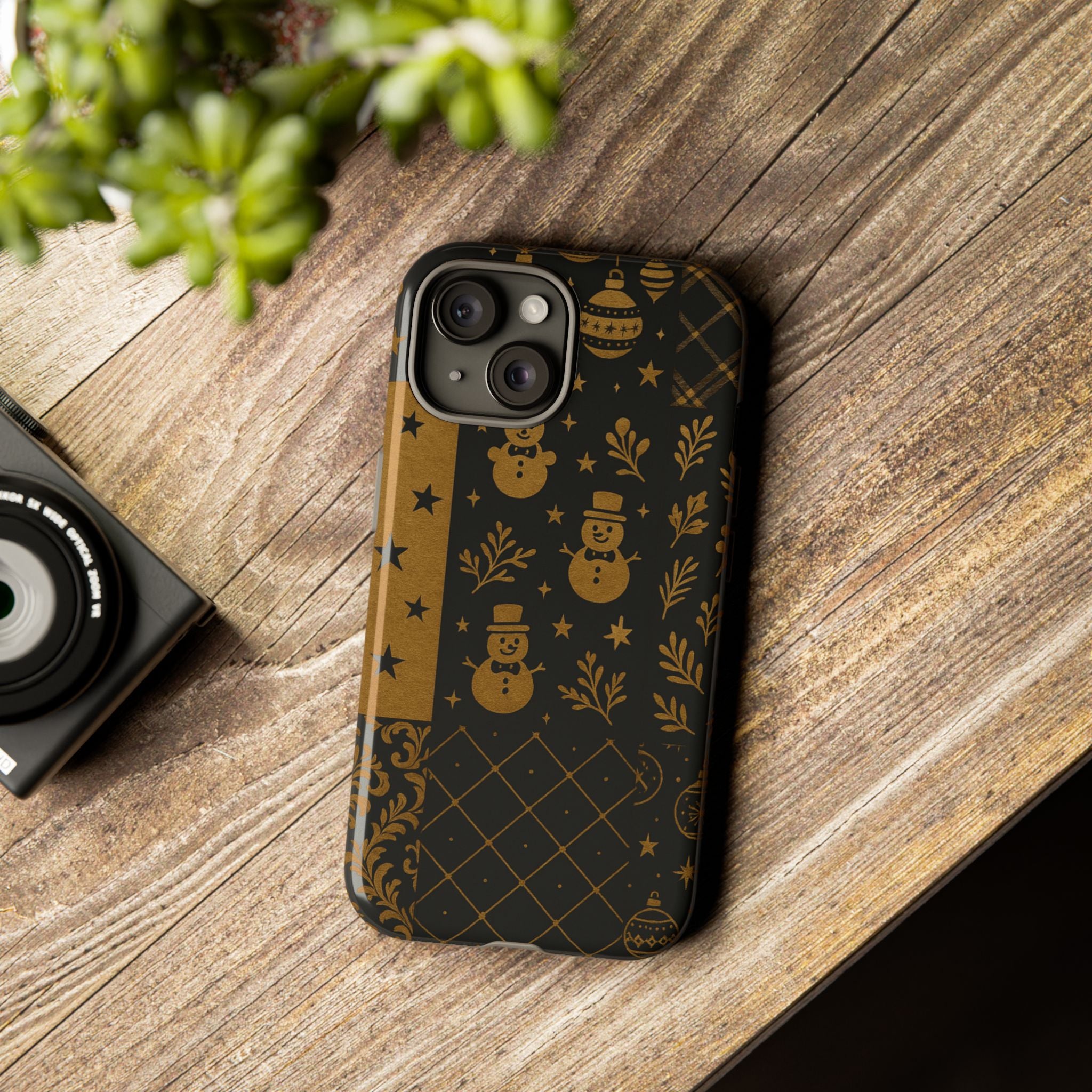 Black Festive Phone Case | Christmas Gift | Holiday Decor | Snowman Design | Tough Cases | Winter Celebration