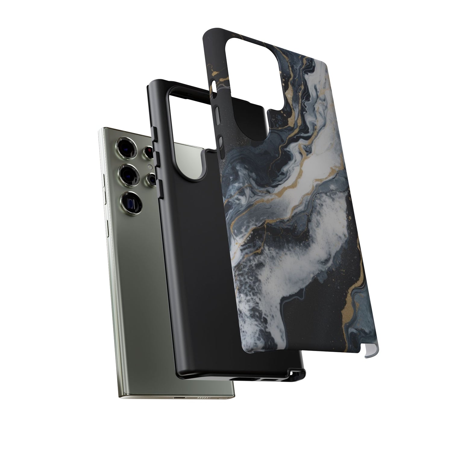 Celestial Marble Phone Case - Black & Gold Swirl Design