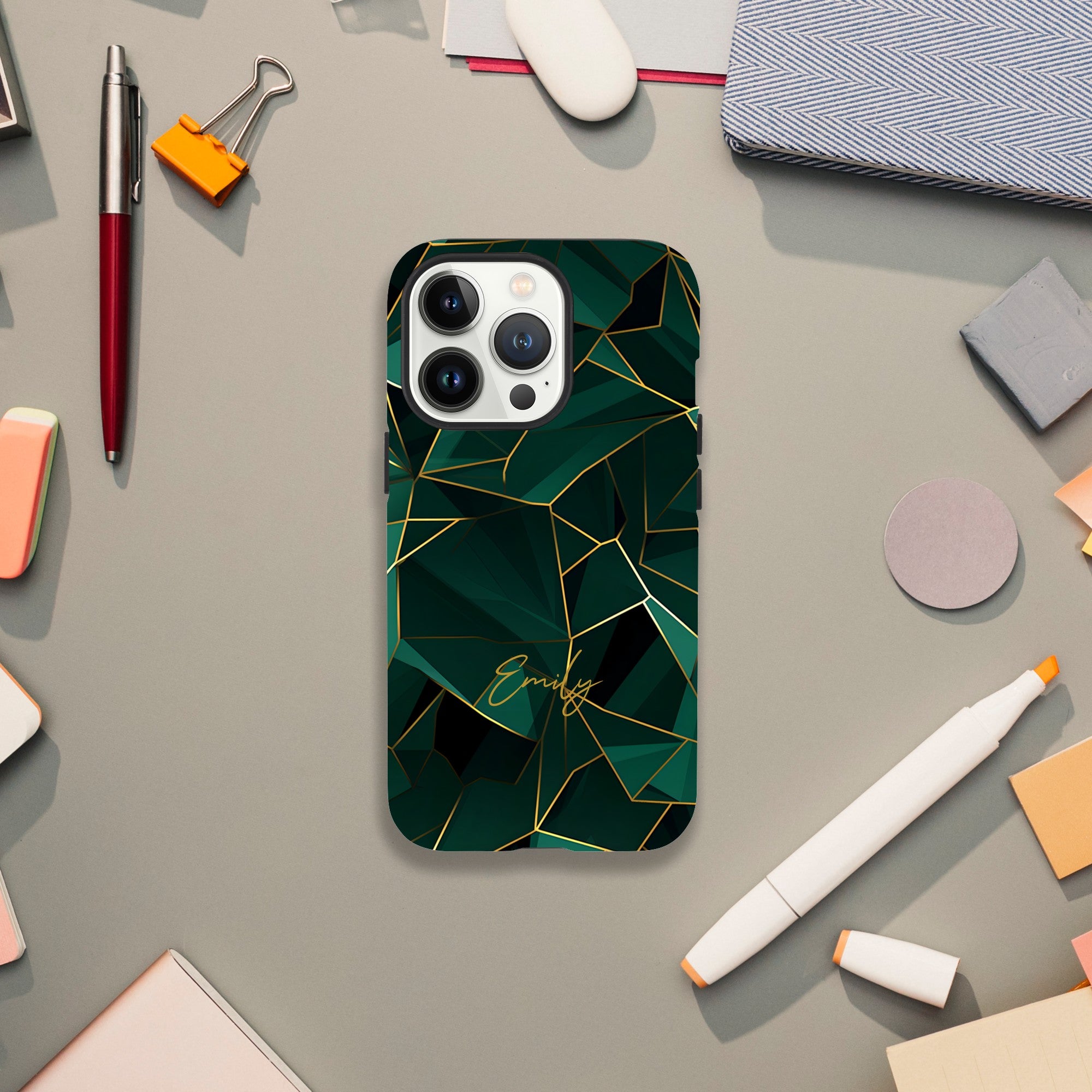 Personalized Emerald Green Tough iPhone Case - Luxury Double-Layer Protection iPhone 13 Pro Max