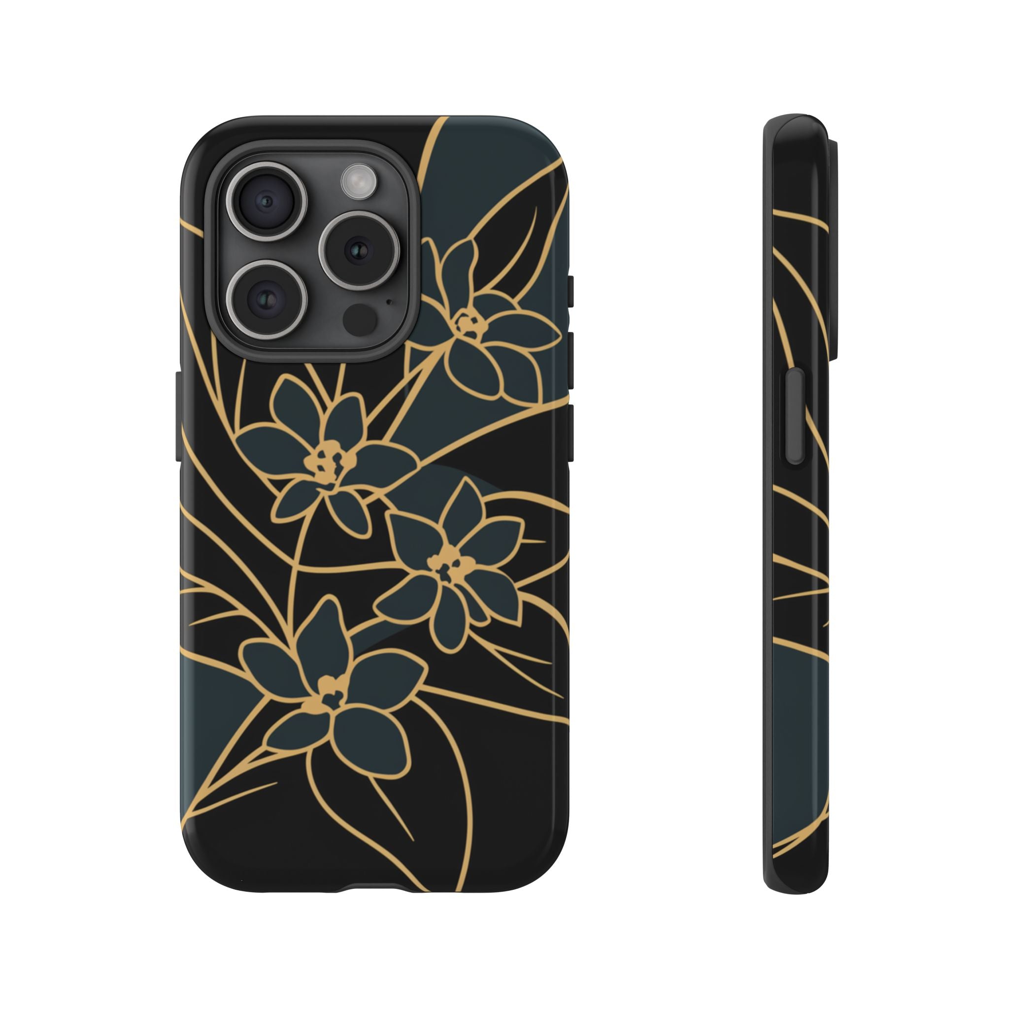 Golden Bloom - Elegant Floral Line Art Phone Case iPhone 15 Pro Glossy
