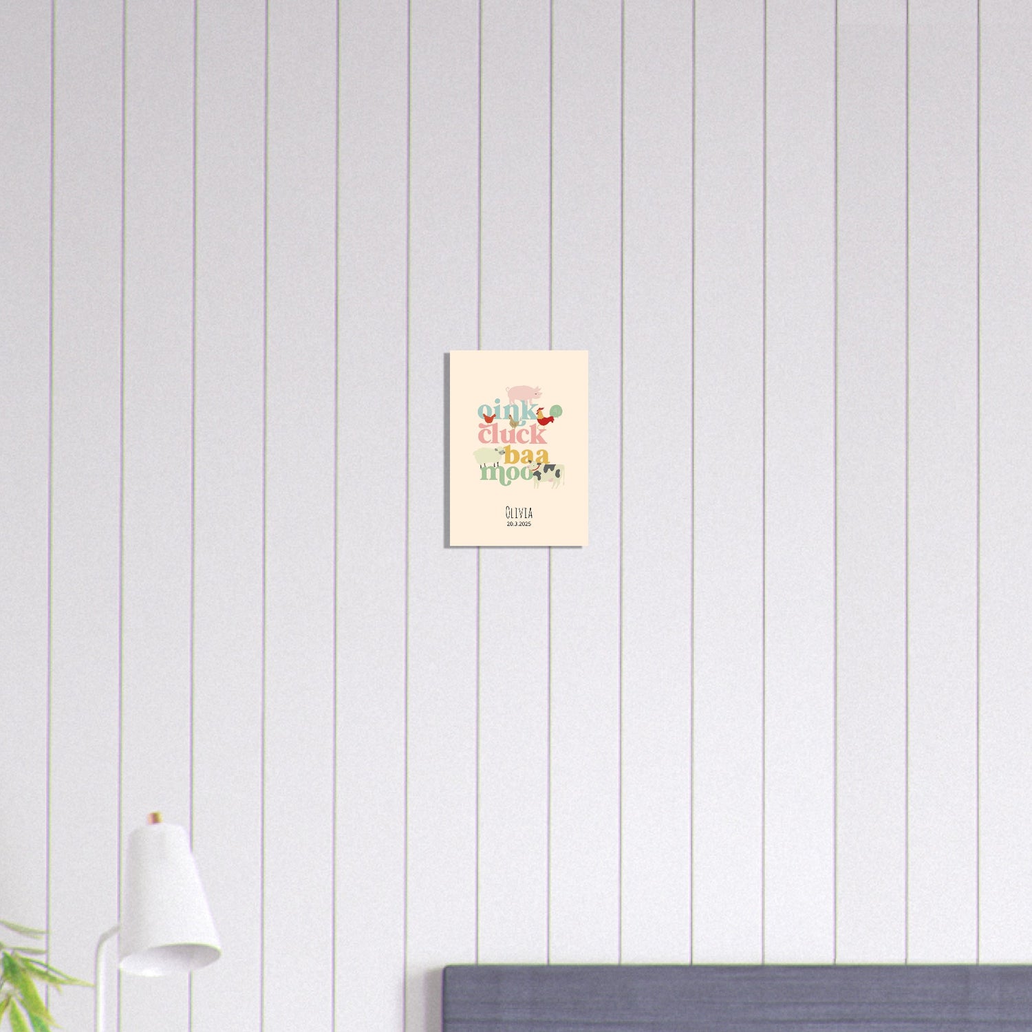 Oink Cluck Baa Moo Personalized Farm Print - Cute Nursery Wall Art Poster 21x29.7 cm 8x12"