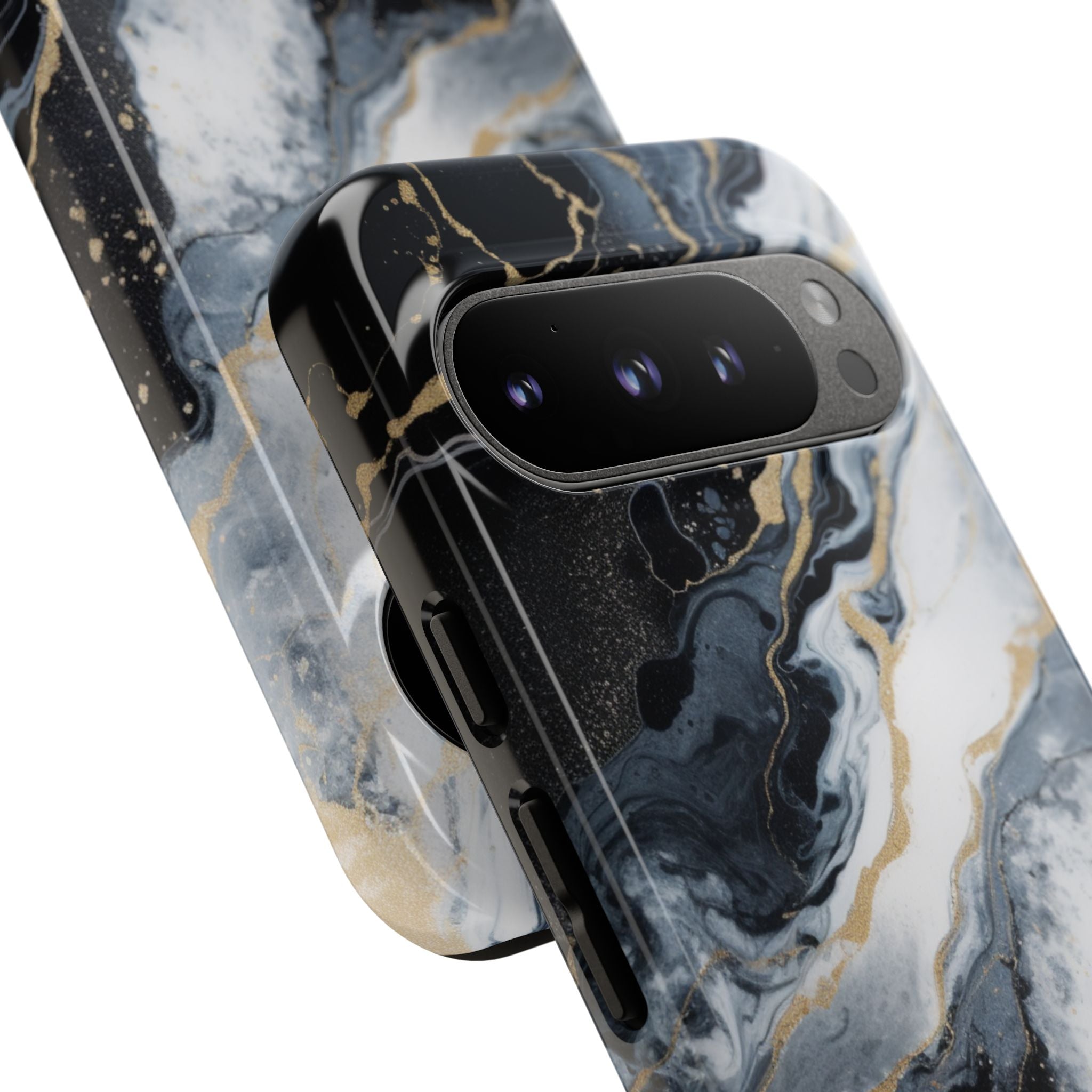 Celestial Marble Phone Case - Black & Gold Swirl Design