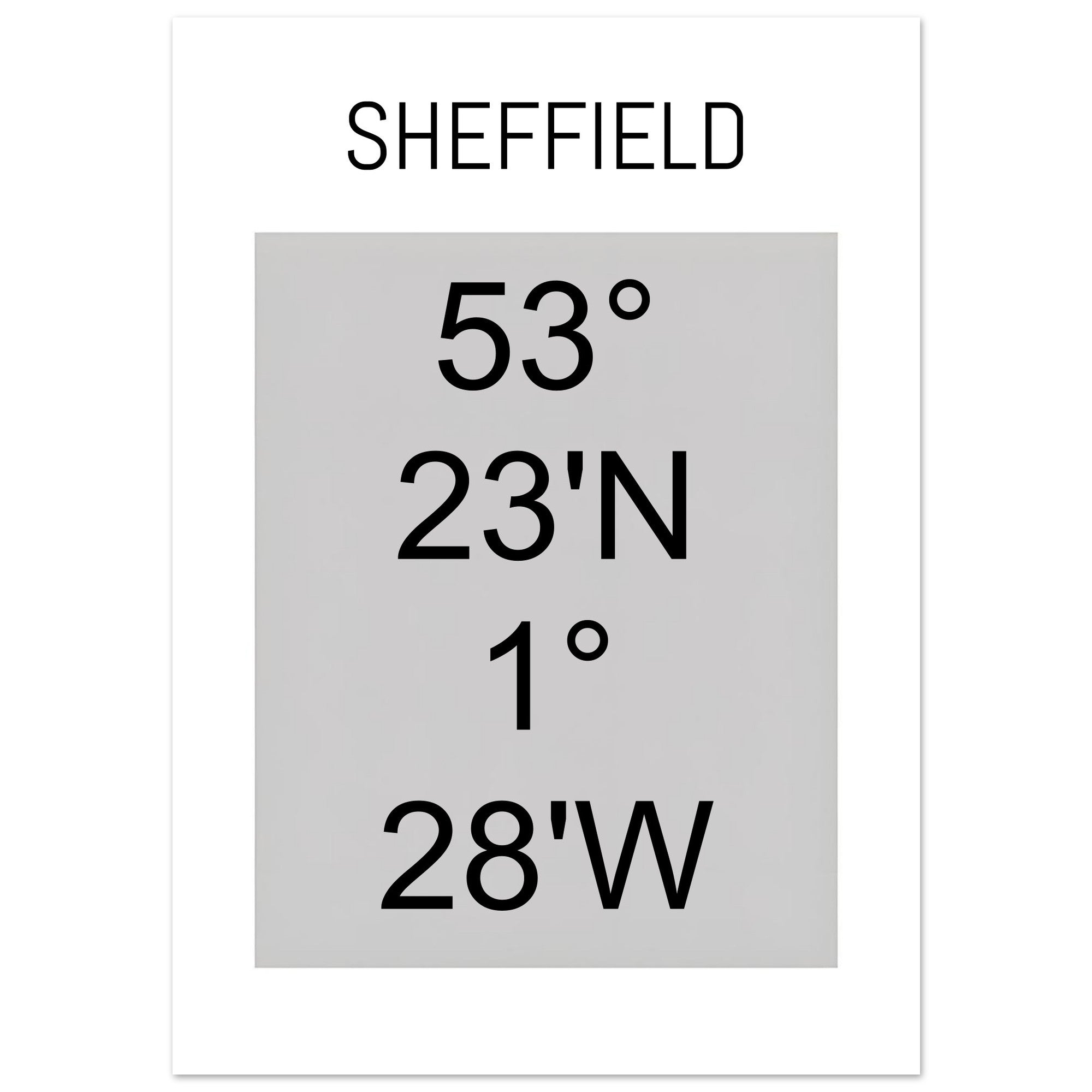 Sheffield Coordinates Poster Print | Minimalist Unframed Wall Art Decor A3 A4 A5 21x29.7 cm 8x12"