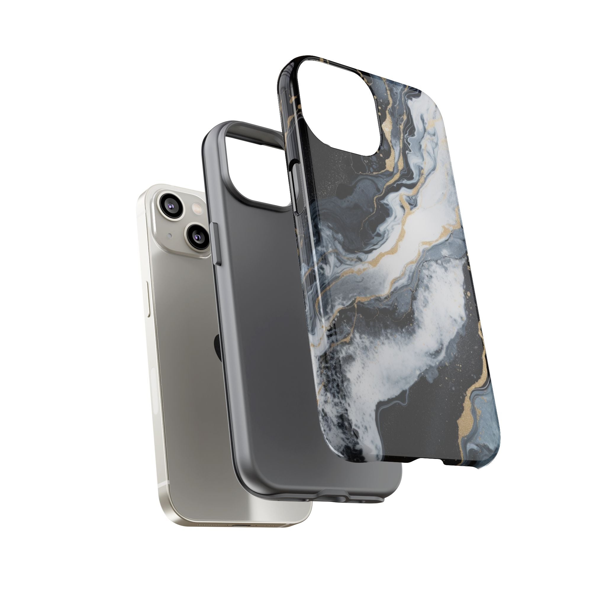 Celestial Marble Phone Case - Black & Gold Swirl Design