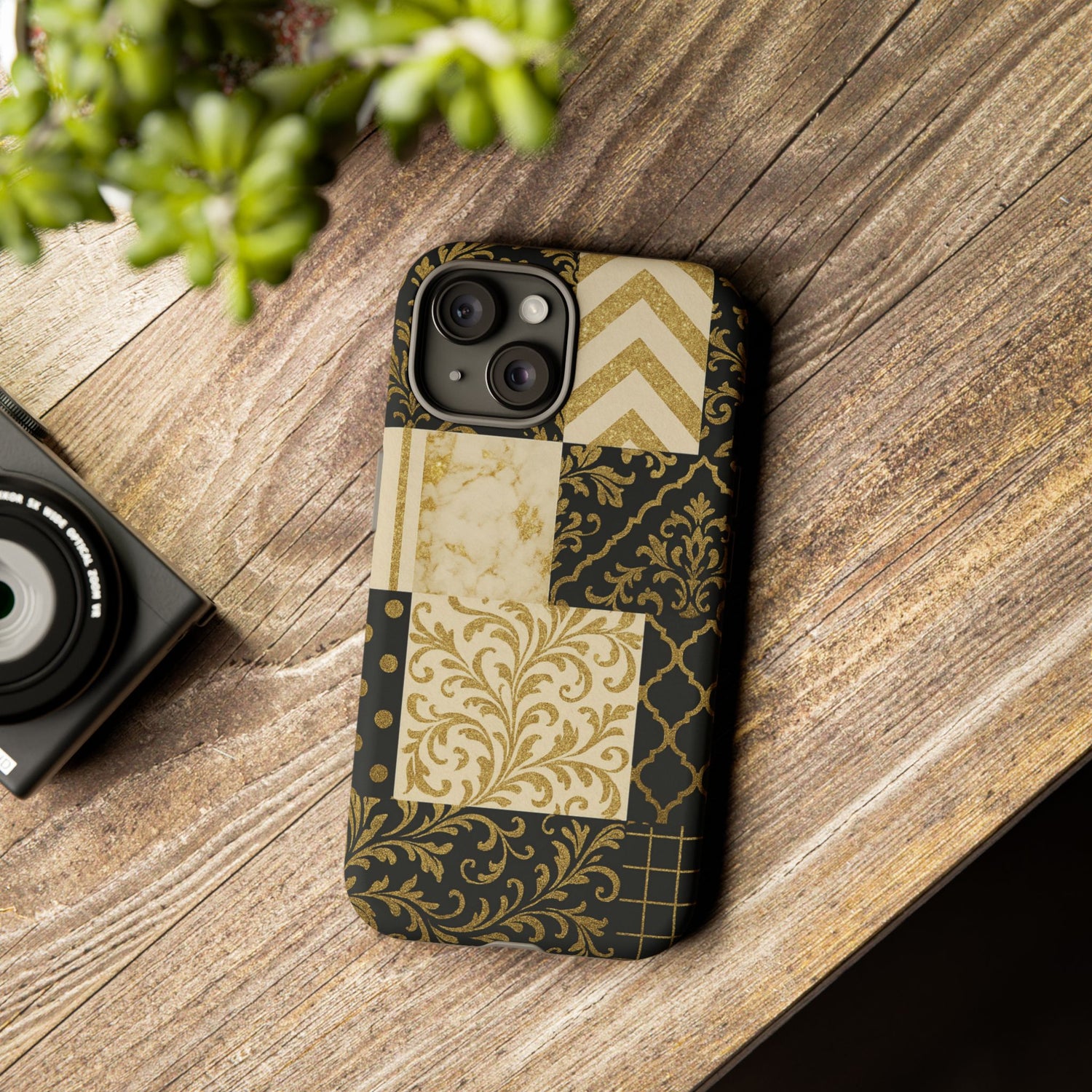Phone Case, Luxury Black and Gold Festive Design for Christmas Gift, Holiday Decor, Tough Cases, Winter Celebration, Elegant iPhone Cover