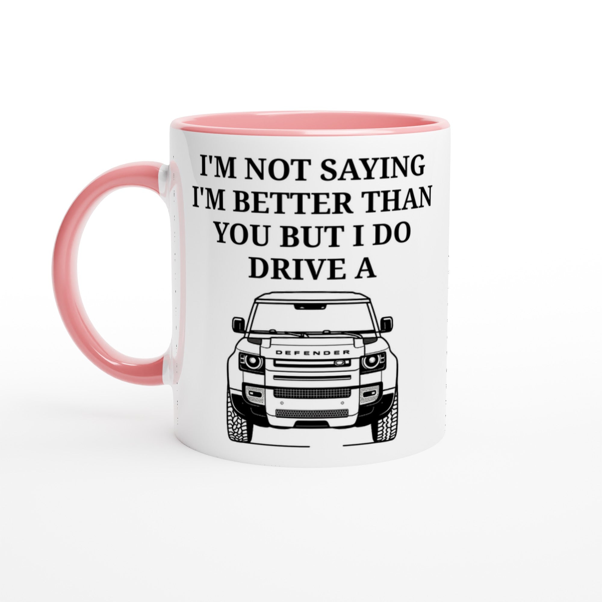 Funny Defender Mug – 11oz Luxury Car Driver Gift, Bold Statement Coffee Cup, Land Rover, Range Rover Lover Gift for Him or Her Ceramic Pink