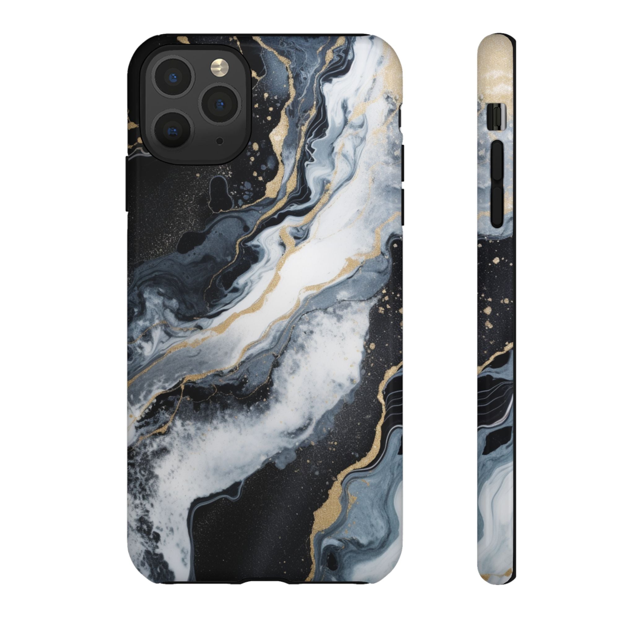 Celestial Marble Phone Case - Black & Gold Swirl Design iPhone 11 Pro Max Glossy