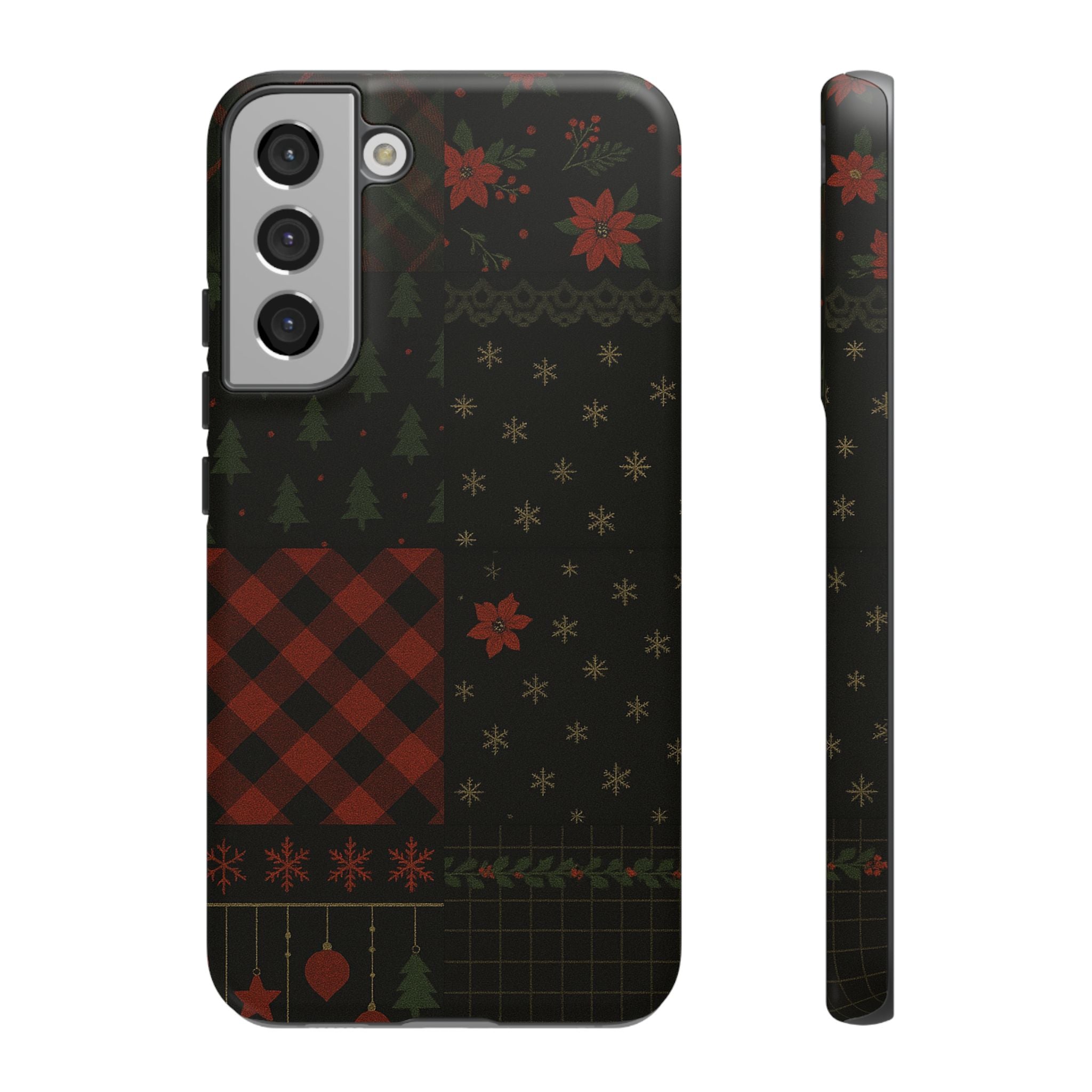 Black Festive Phone Case - Christmas Phone Cover - Tough Design Samsung Galaxy S22 Plus Matte