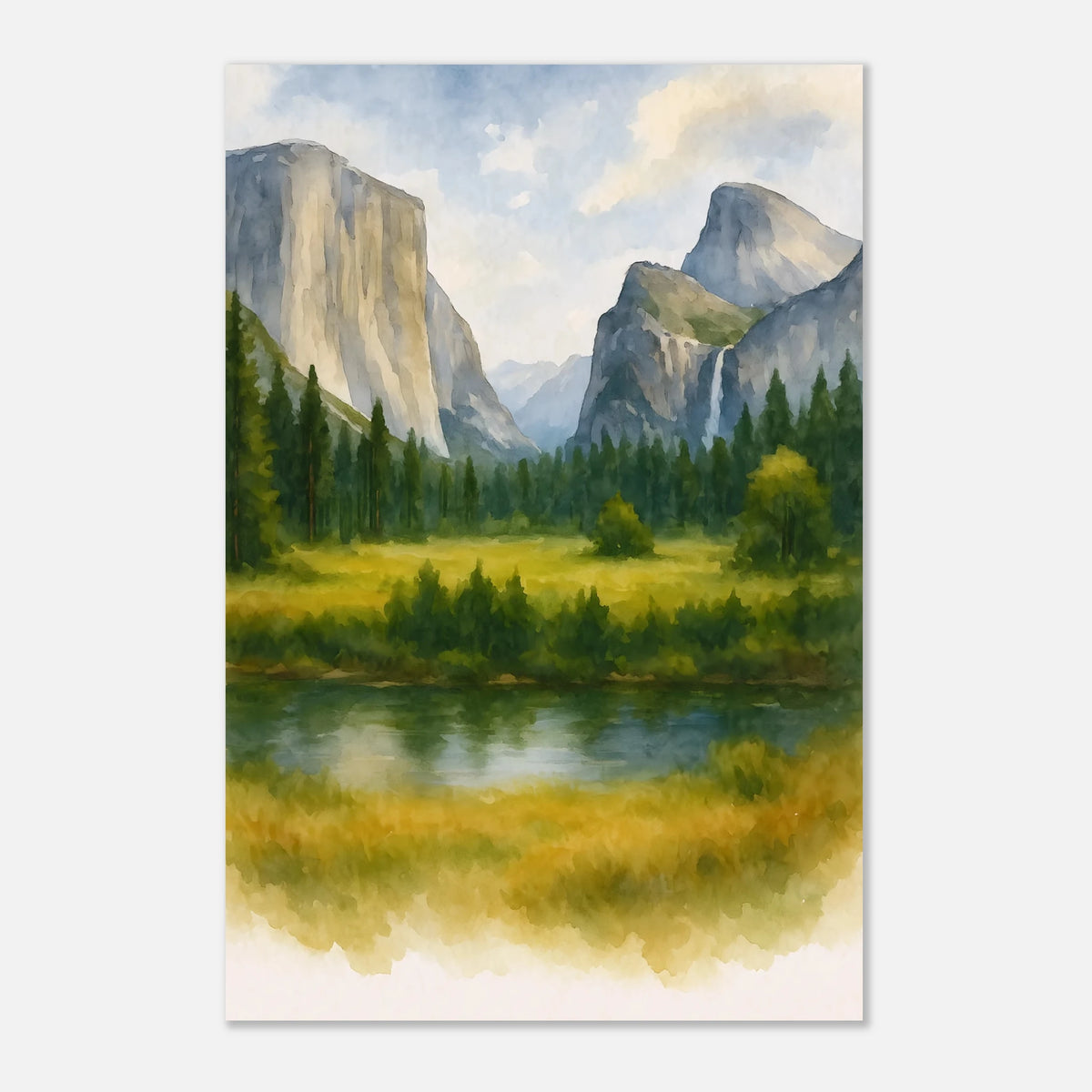 Yosemite Valley California Watercolour Print – Unframed Travel Wall Art, Home Decor 30x45 cm 12x18″