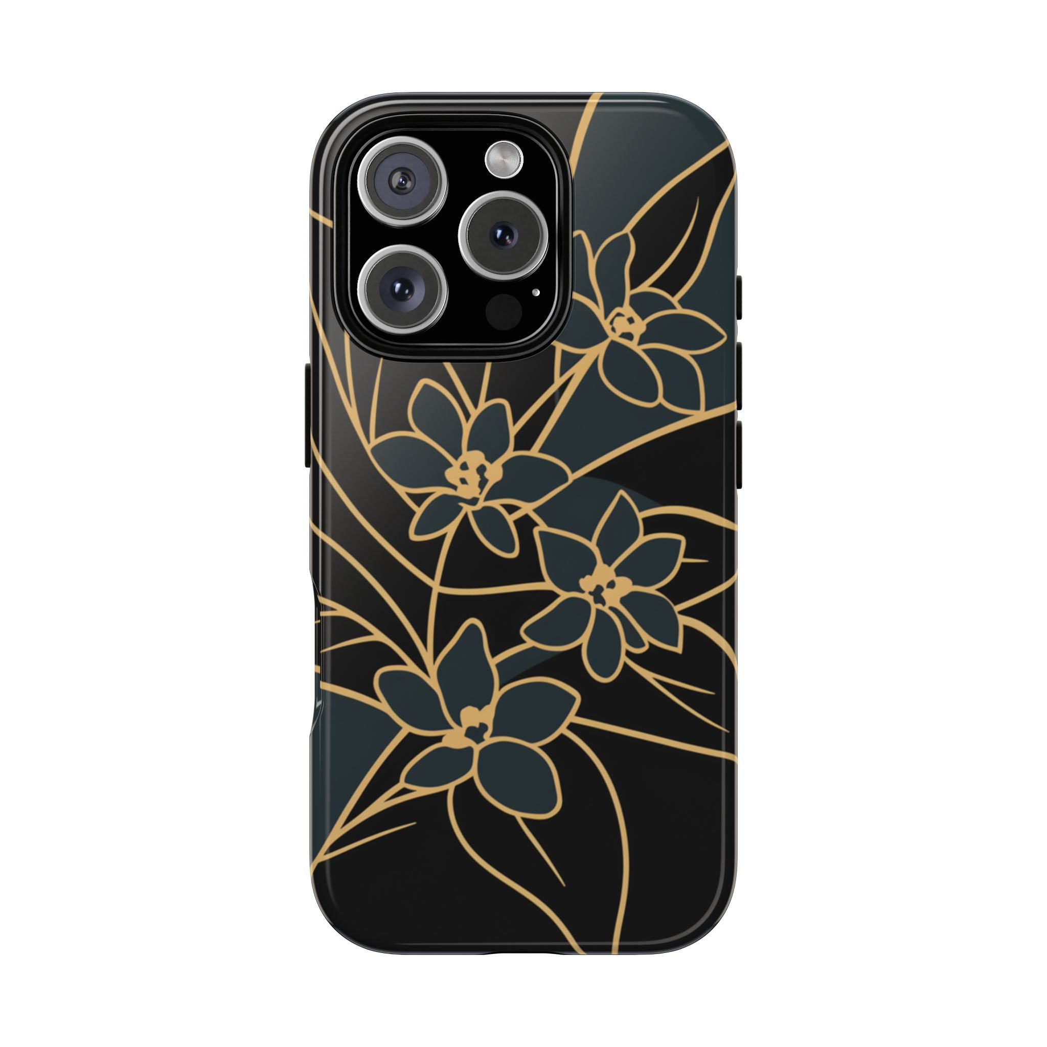 Golden Bloom - Elegant Floral Line Art Phone Case iPhone 16 Pro Glossy