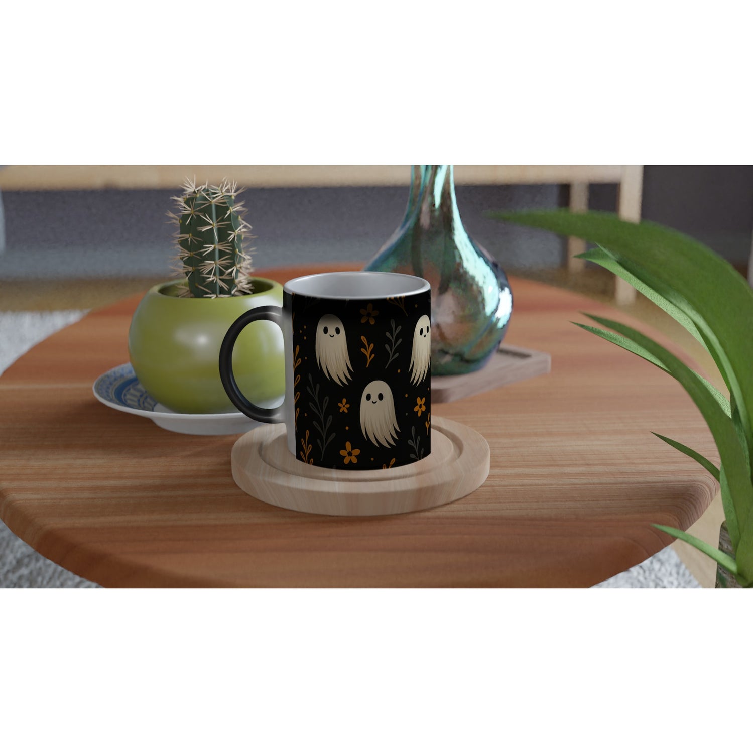 Cute Ghosts Halloween Mug - 11oz Ceramic Fall Decor Gift for Teachers - Magic Revealing Cup
