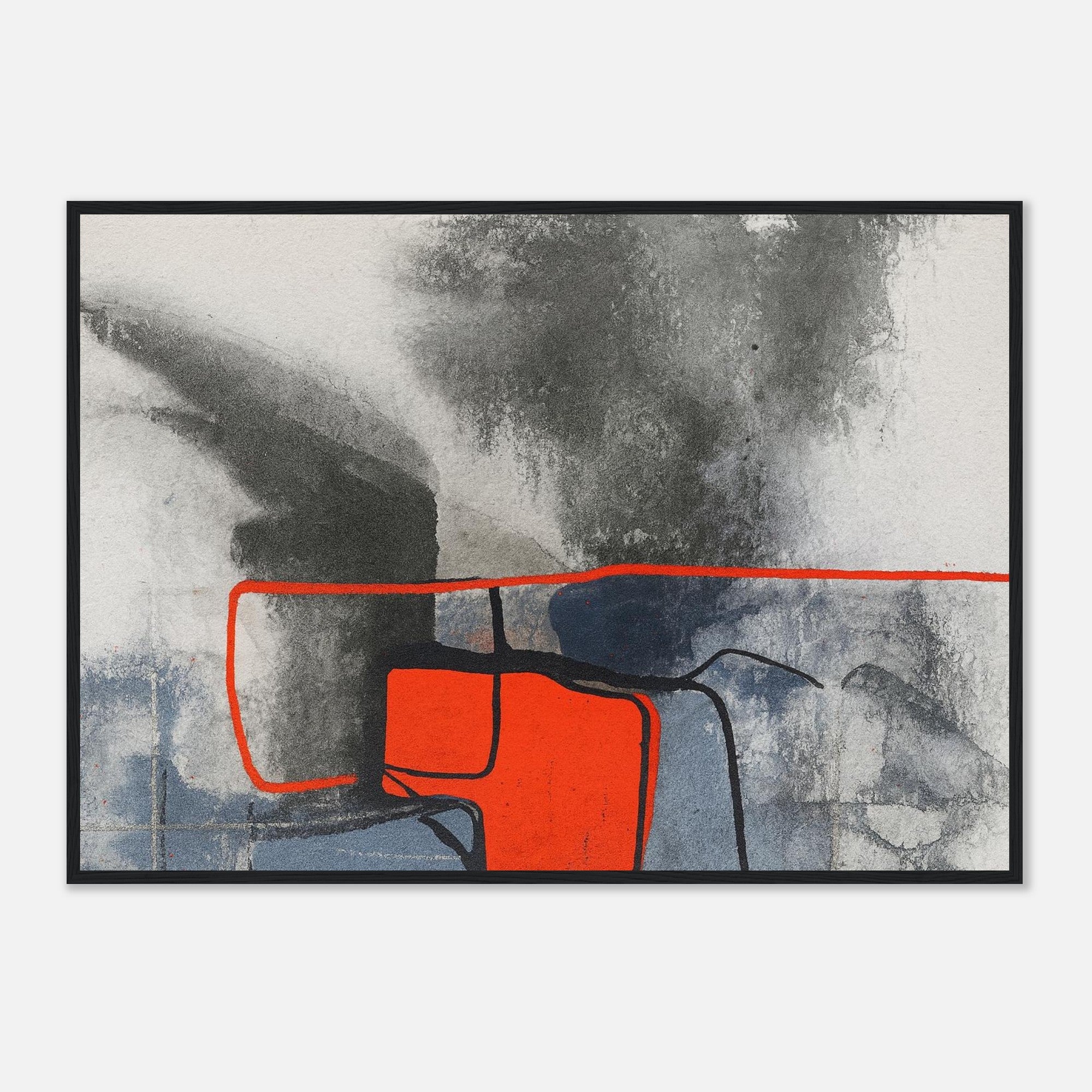 Urban Ember – Abstract Expressionist Print with Red Accents, Modern Art Poster, Moody Watercolor - Matte Wooden Framed A1 (59.4 x 84.1 cm) Black frame