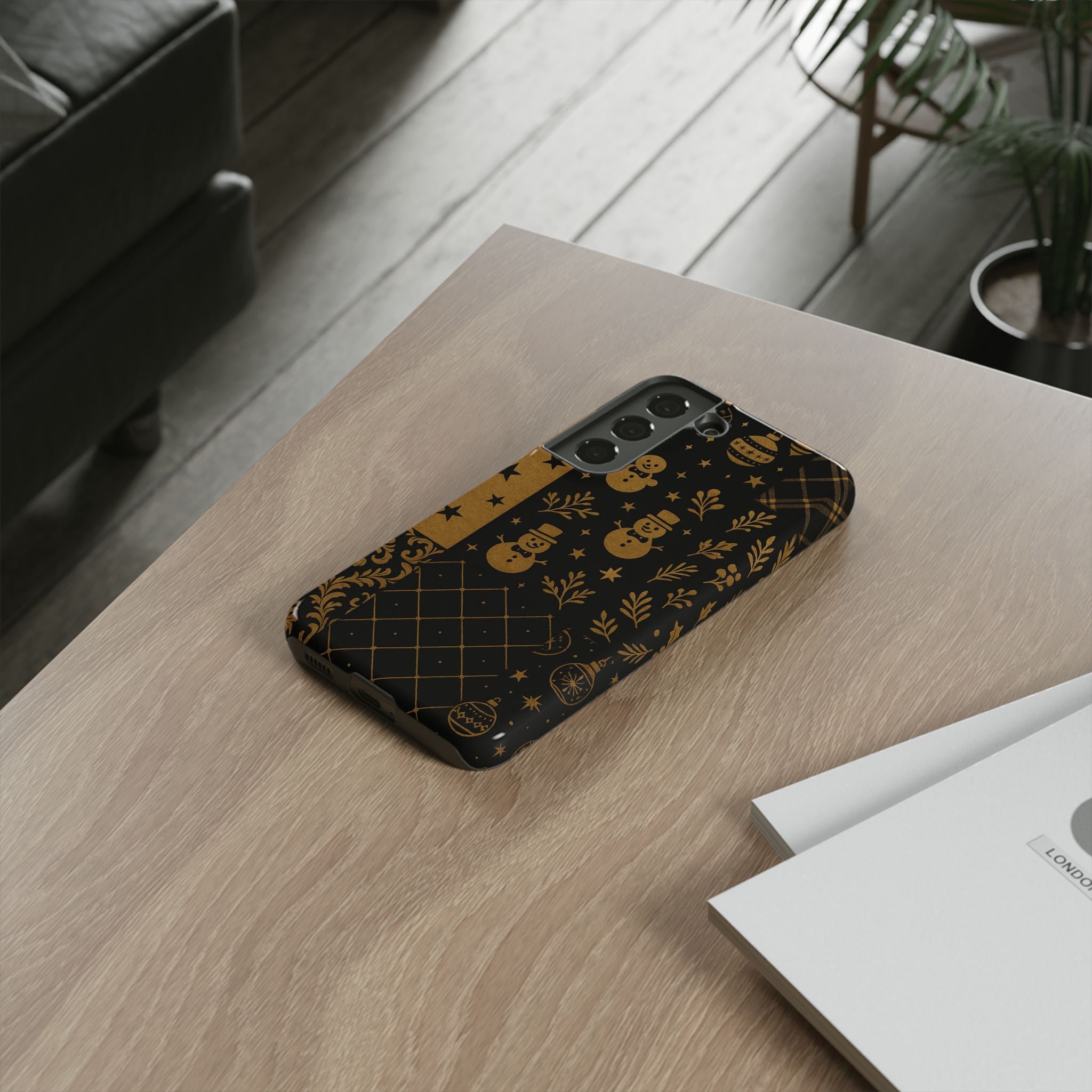 Black Festive Phone Case | Christmas Gift | Holiday Decor | Snowman Design | Tough Cases | Winter Celebration