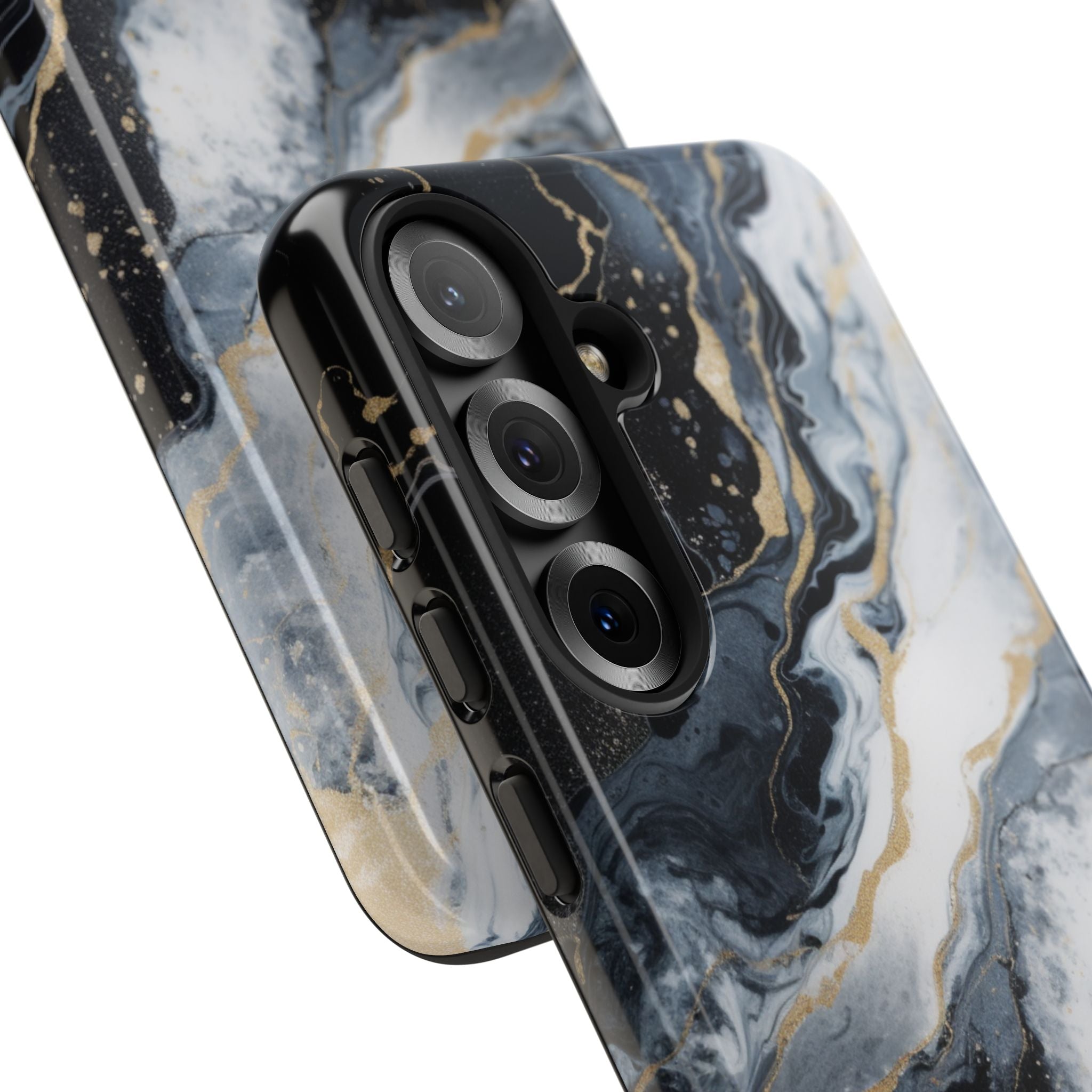 Celestial Marble Phone Case - Black & Gold Swirl Design