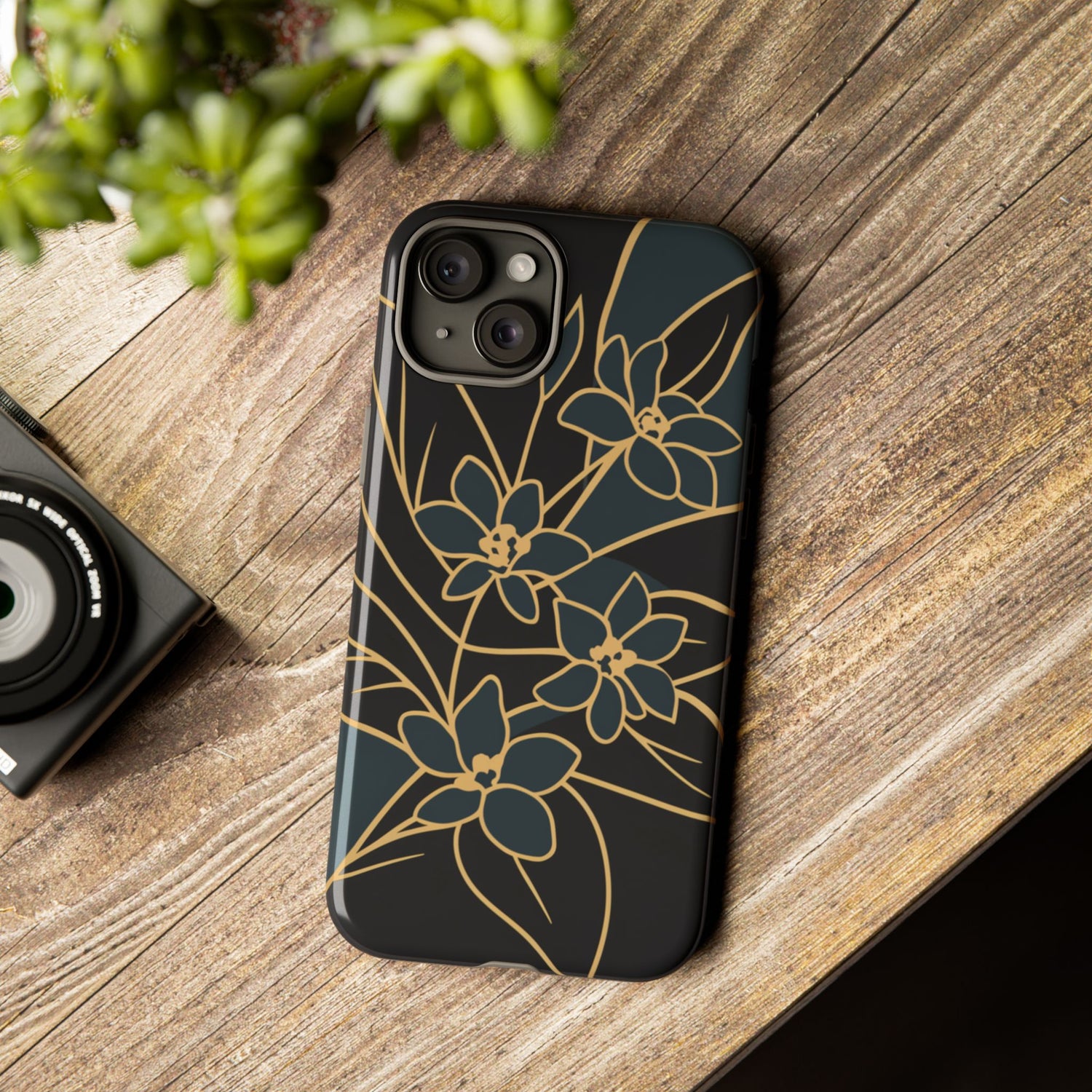 Golden Bloom - Elegant Floral Line Art Phone Case