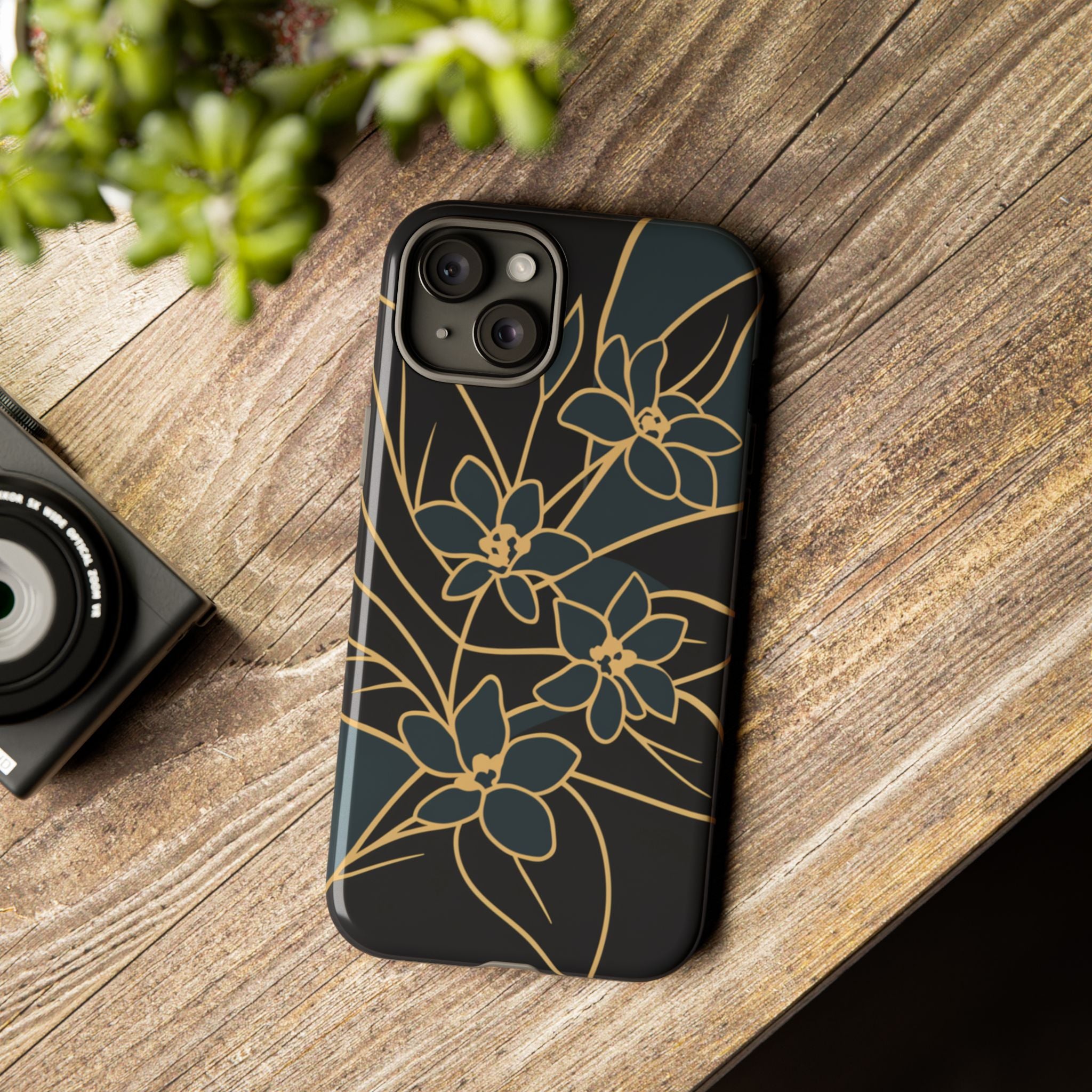 Golden Bloom - Elegant Floral Line Art Phone Case