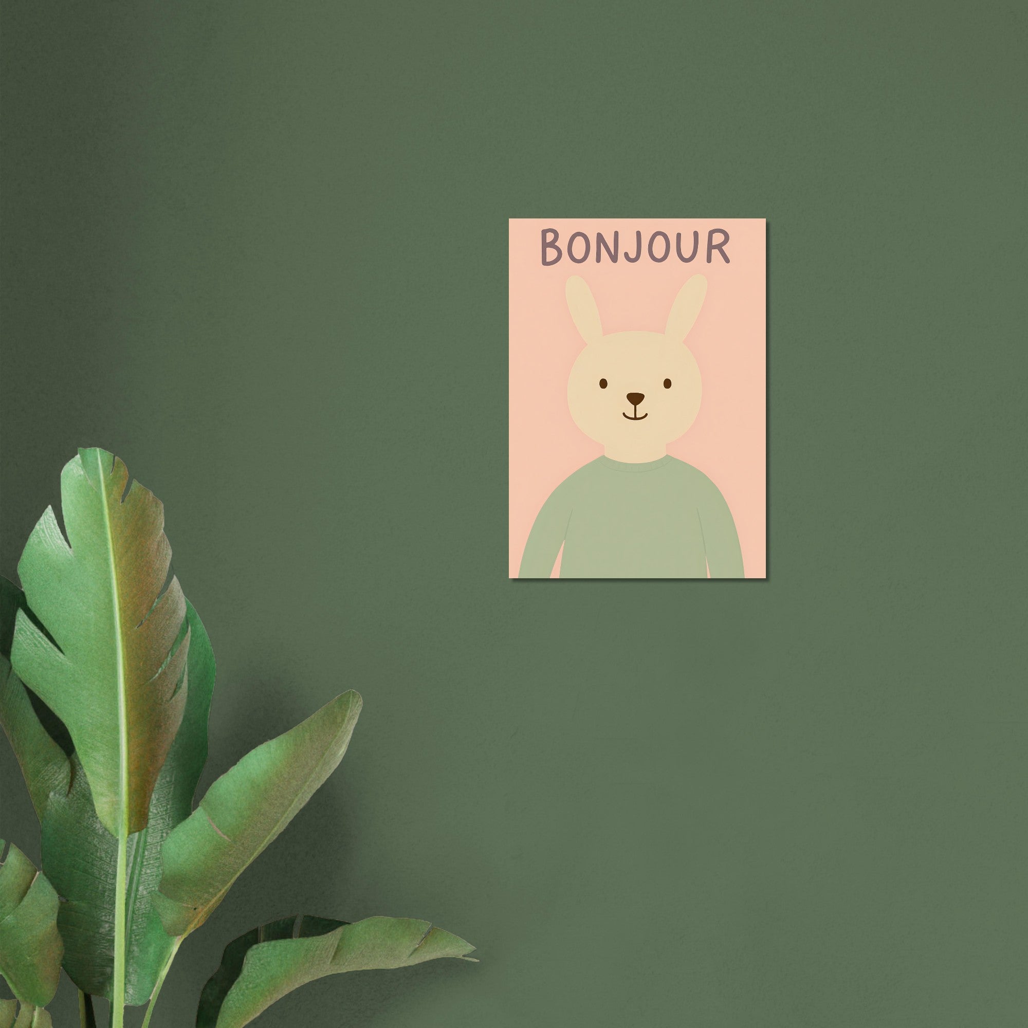 Bonjour Bunny Poster - Adorable Nursery Decor for Baby Girl - Classic Matte Art Print 50x70 cm 20x28″