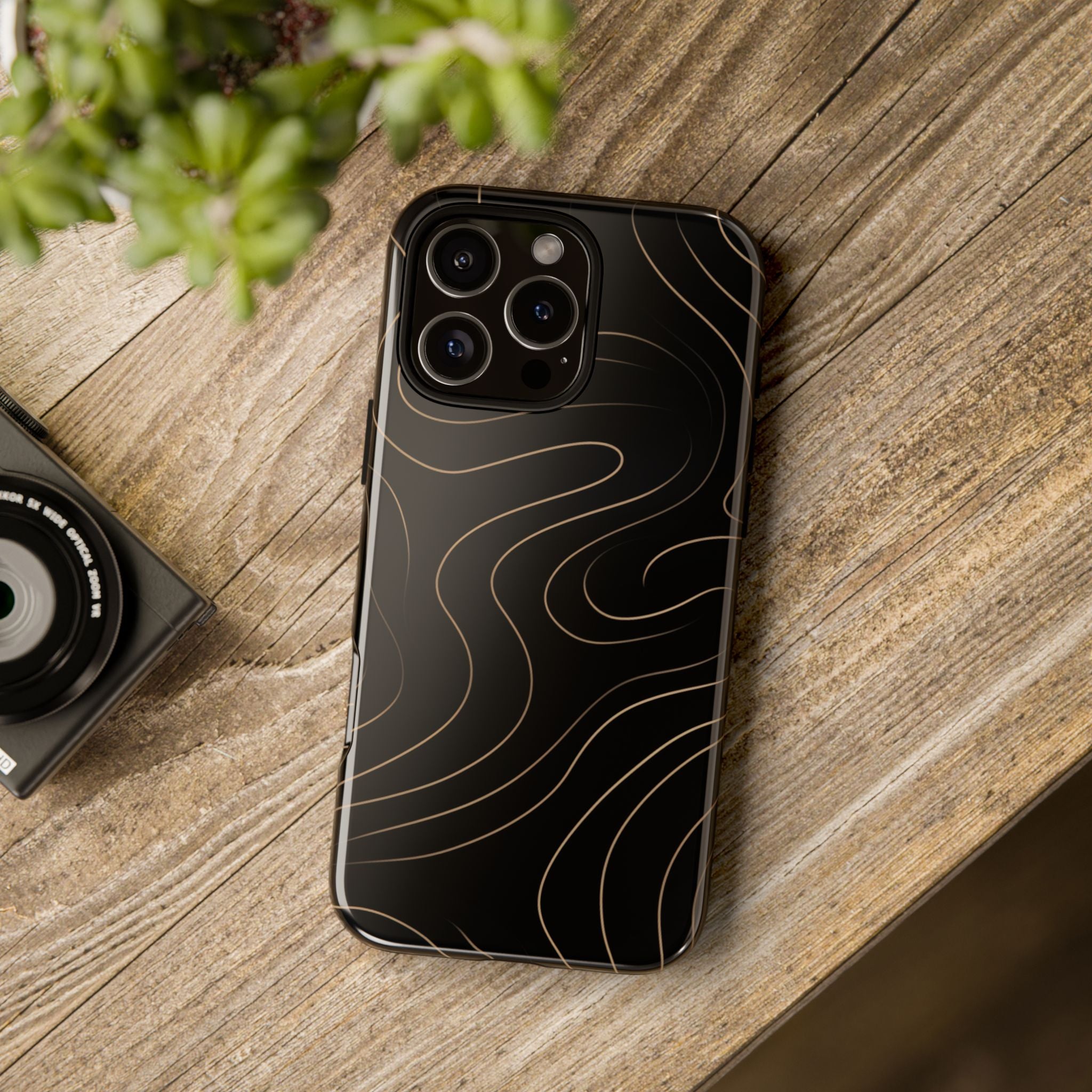 Noir Topograph - Black Minimalist Line Art Phone Case