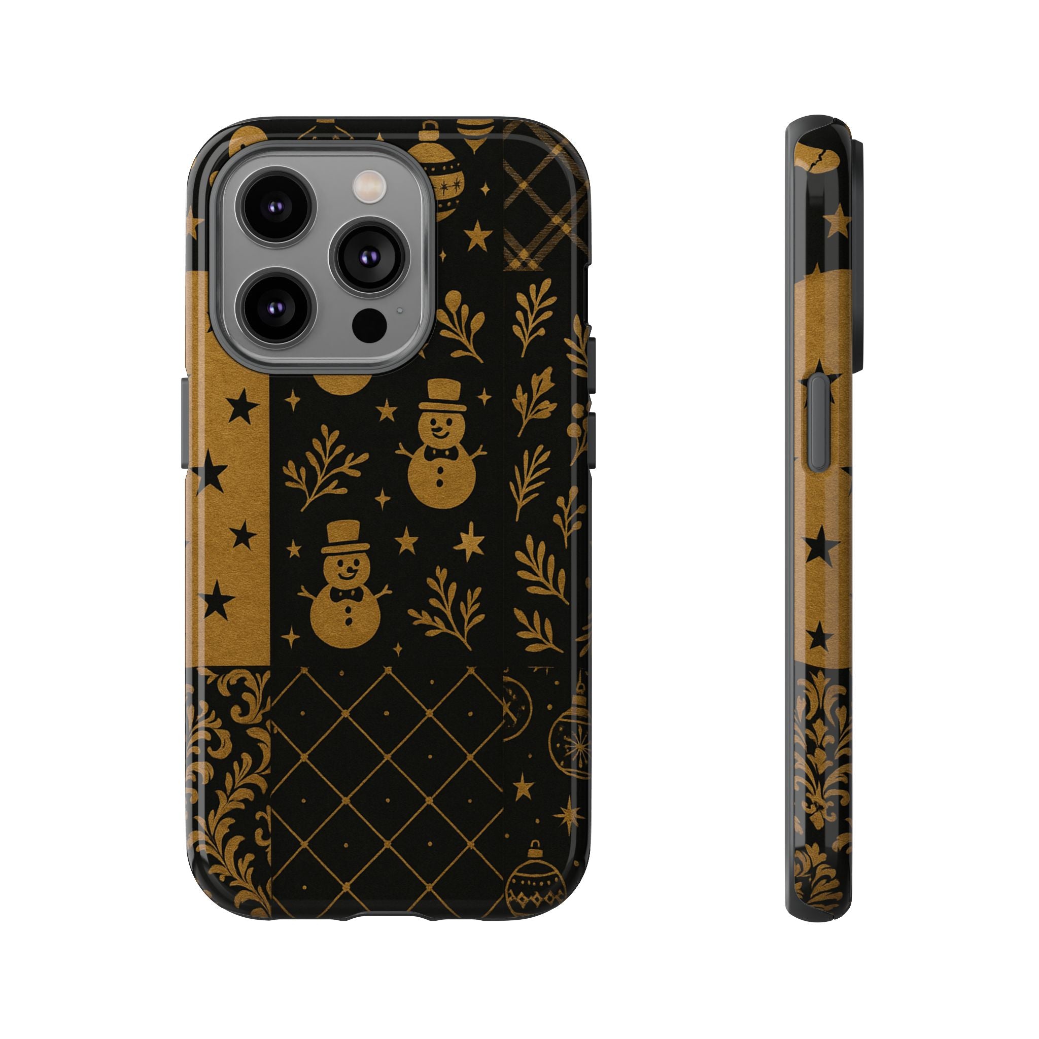 Black Festive Phone Case | Christmas Gift | Holiday Decor | Snowman Design | Tough Cases | Winter Celebration iPhone 14 Pro Glossy