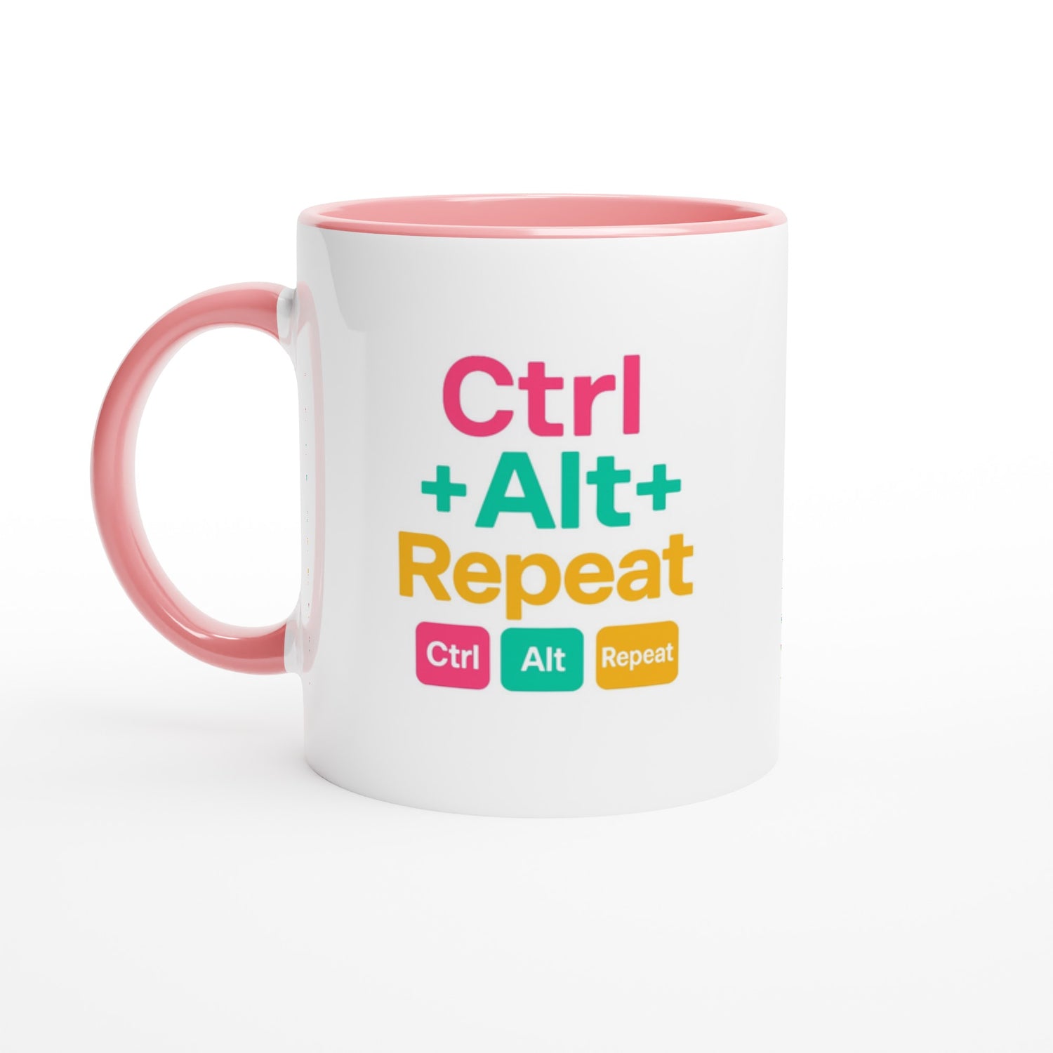 CTRL + ALT + REPEAT Bold Mug - Funny Gift for Tech Lovers - Ceramic Coffee Cup Ceramic Pink