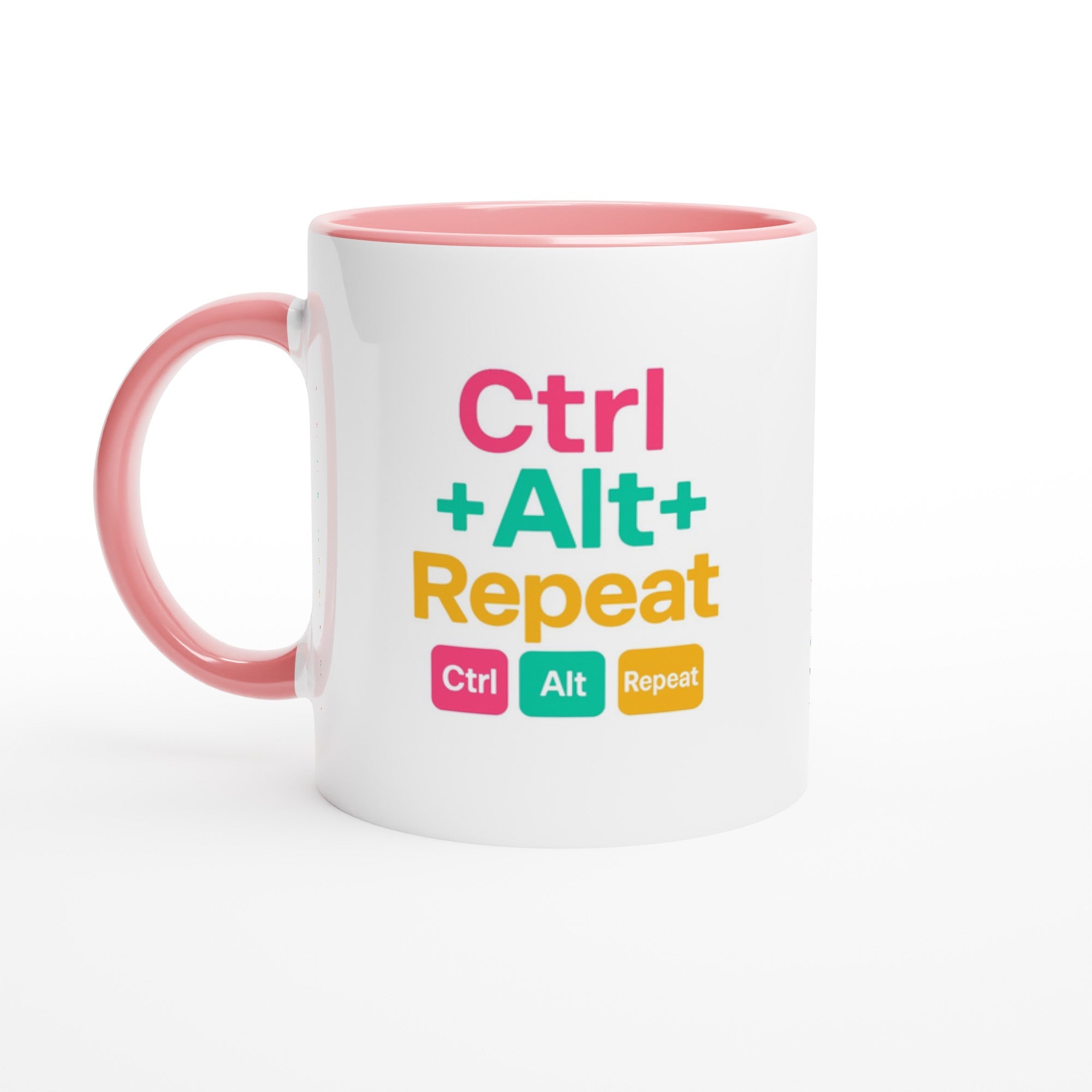 CTRL + ALT + REPEAT Bold Mug - Funny Gift for Tech Lovers - Ceramic Coffee Cup Ceramic Pink