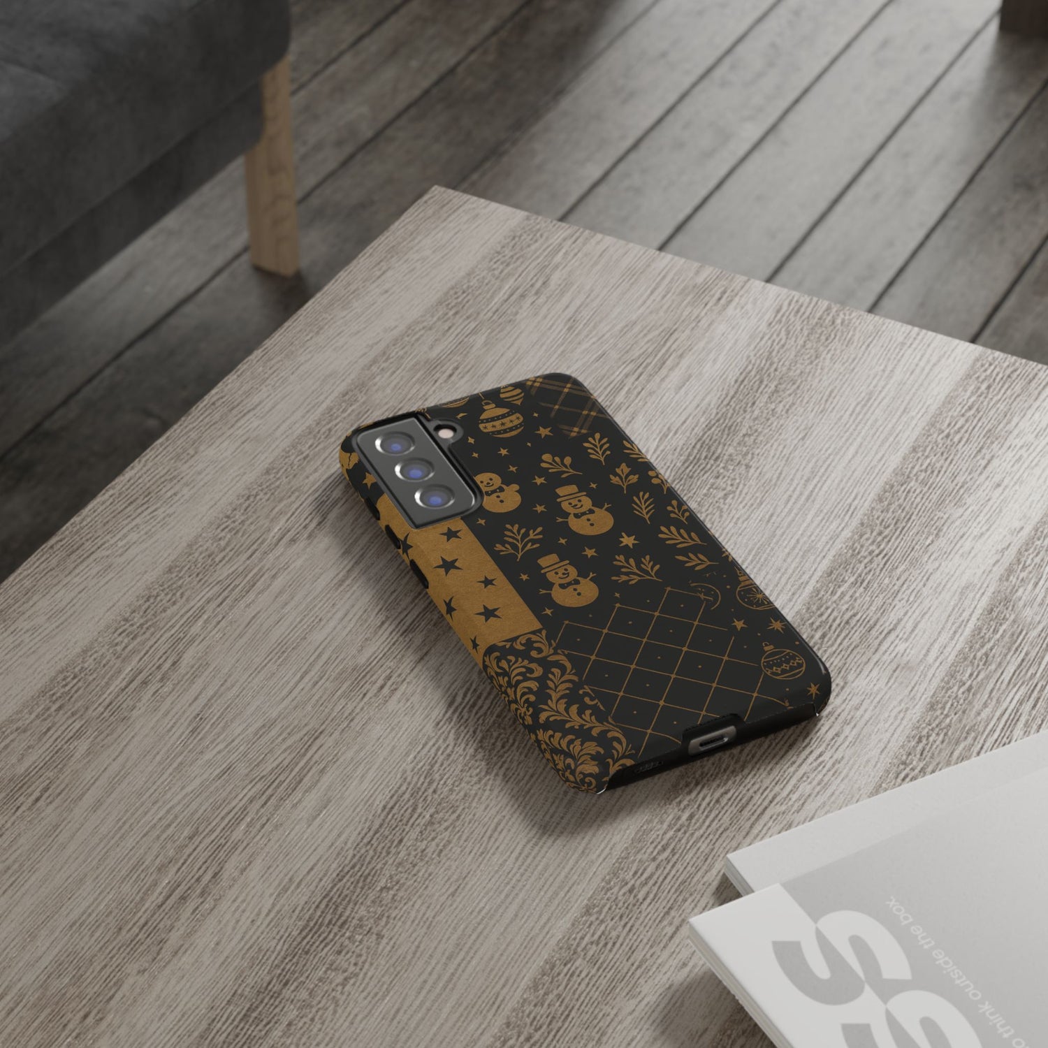 Black Festive Phone Case | Christmas Gift | Holiday Decor | Snowman Design | Tough Cases | Winter Celebration
