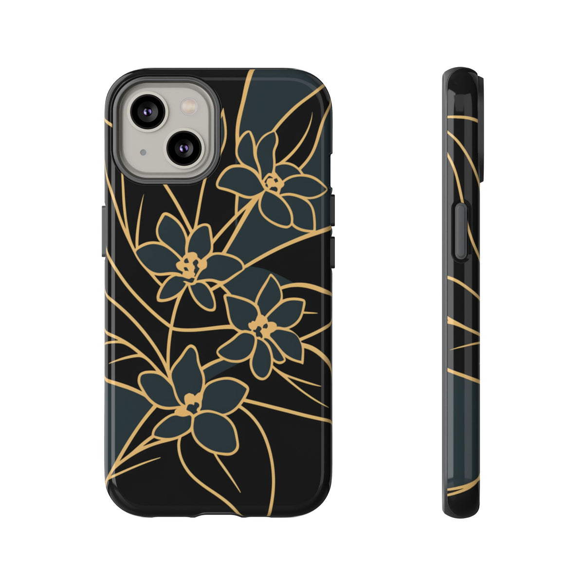Golden Bloom - Elegant Floral Line Art Phone Case iPhone 14 Glossy